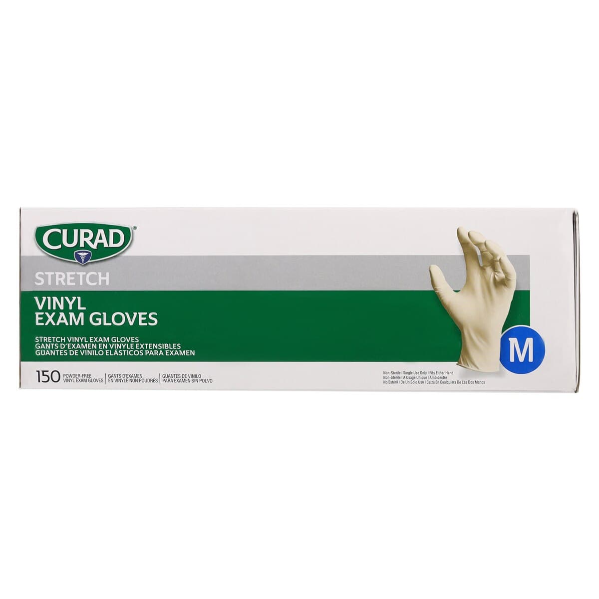CURAD® Stretch Vinyl Exam Gloves, Powder Free, Non-Sterile, Medium, Clear, 150/Box, CUR9225 thumbnail 2