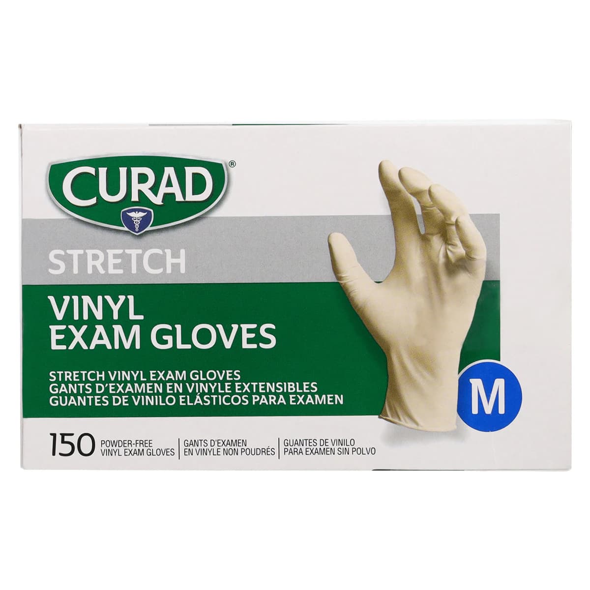 CURAD® Stretch Vinyl Exam Gloves, Powder Free, Non-Sterile, Medium, Clear, 150/Box, CUR9225 thumbnail 3