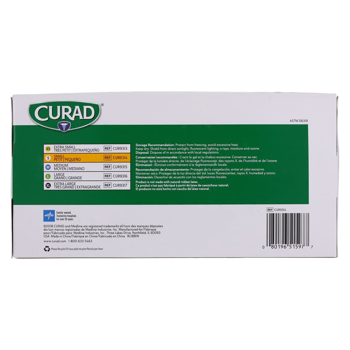 Curad PF Nitrile Examination Gloves, Powder Free, Non-Sterile, Small, Blue thumbnail 6