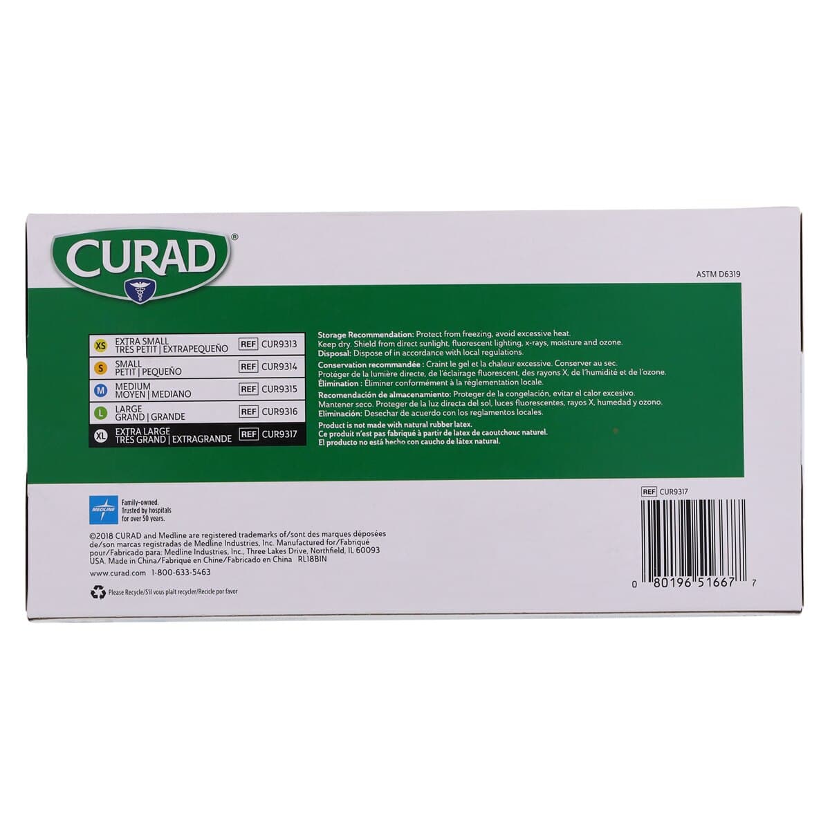 Curad PF Nitrile Examination Gloves, Powder Free, Non-Sterile, X-Large, Blue, Chemo Tested thumbnail 6