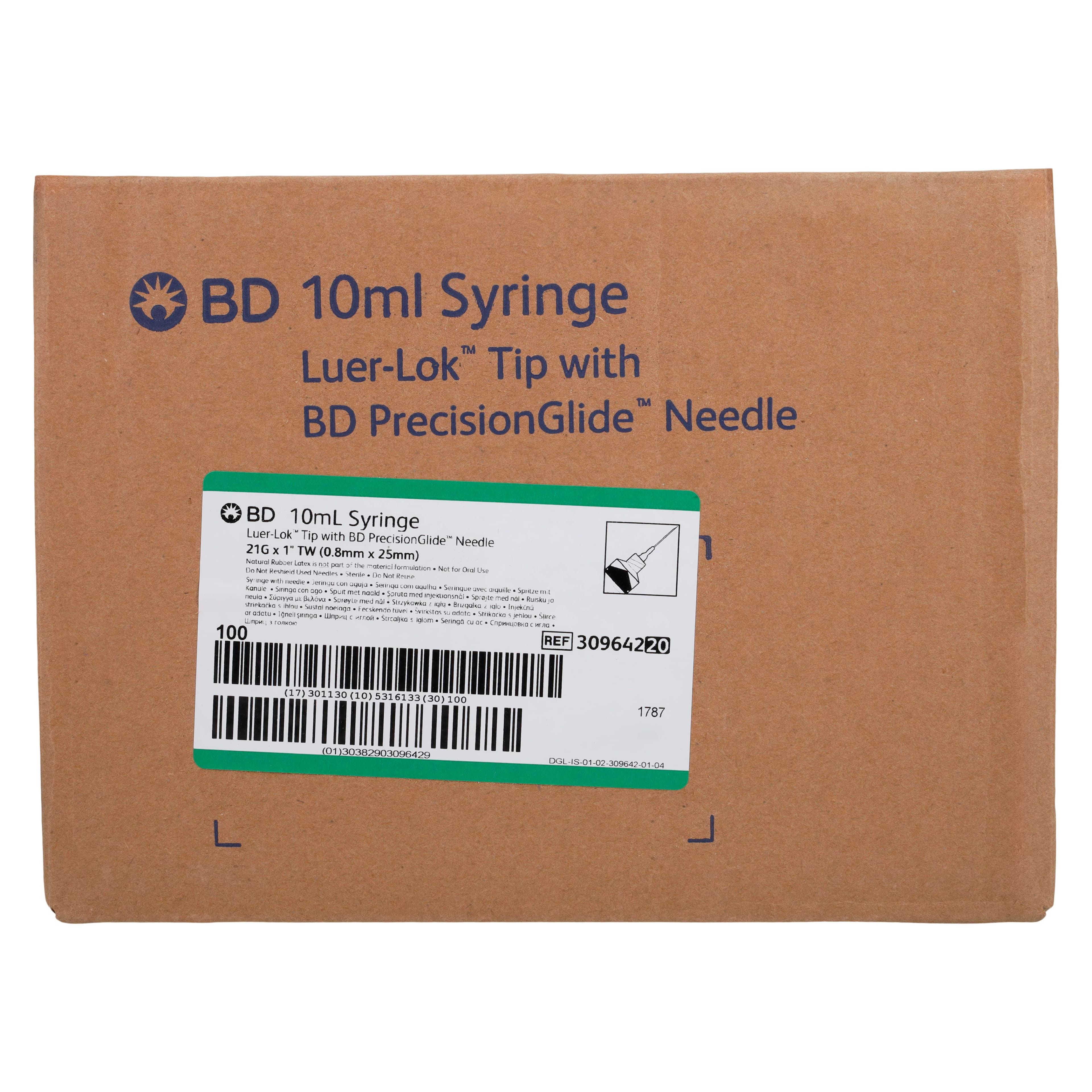 BD DYLS Hypodermic Syringe with Needle, 21G x 1", 10cc, Sterile, Disposable, Green, 400/Case thumbnail 3