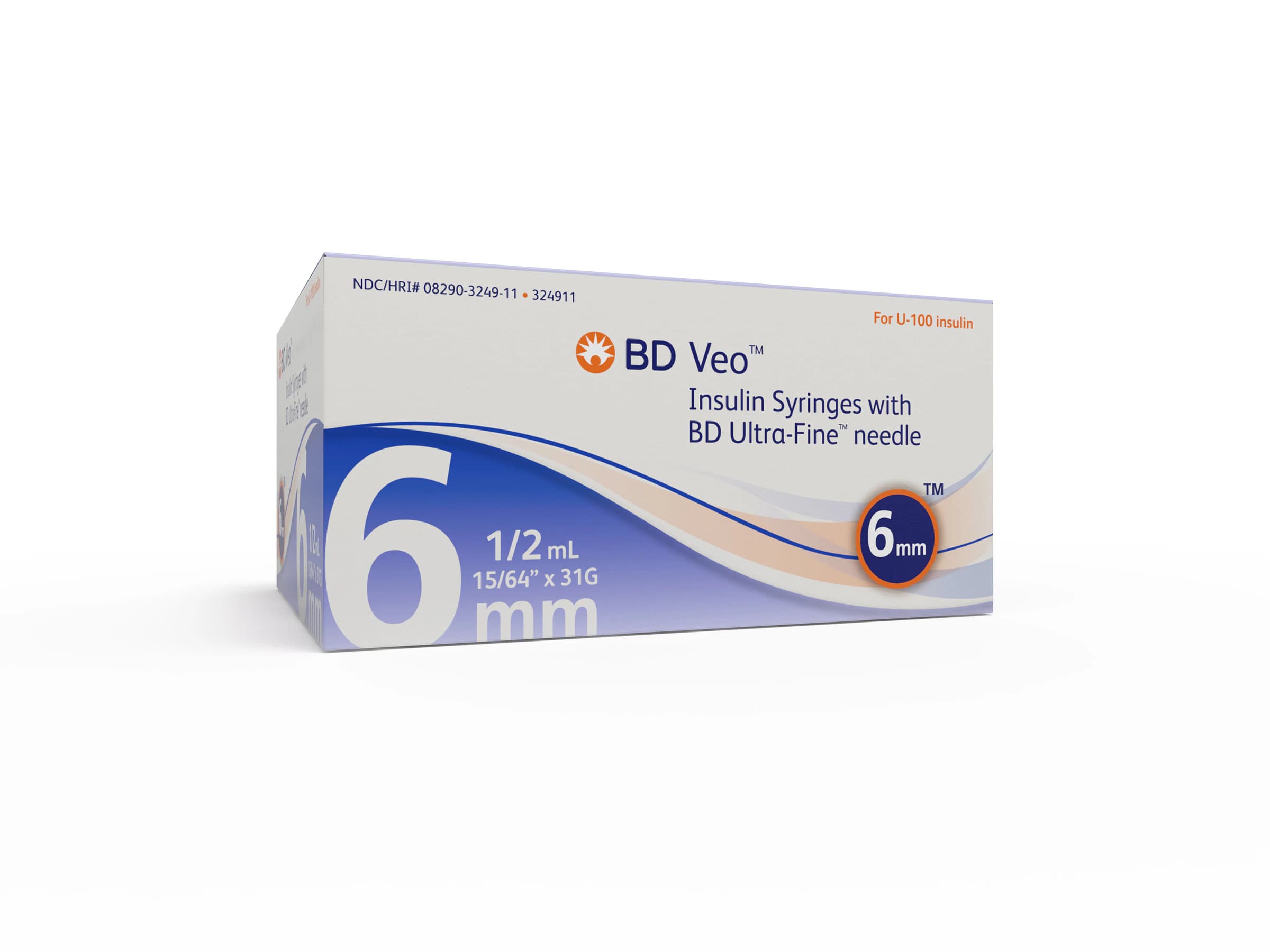 UltraFine Insulin Syringe/Needle, 31G x 6mm, 0.5cc, U100, Conventional, Disposable, 100/Box - UltraFine Insulin Syr.5mL U100 - Image 1
