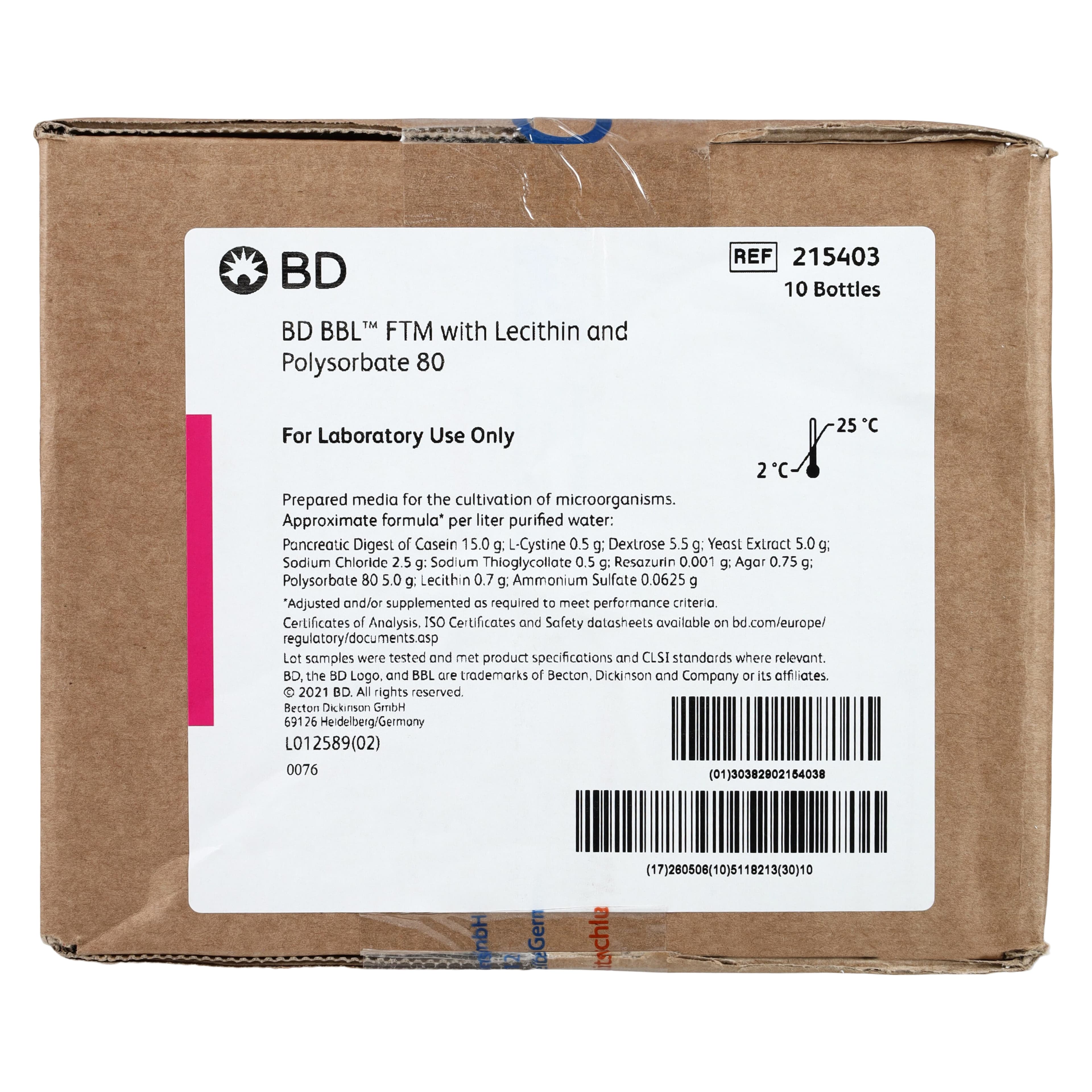BD BBL FTM Lecithin Polysorbate 80 Culture Medium, 90 mL Tube, 10/Package thumbnail 2