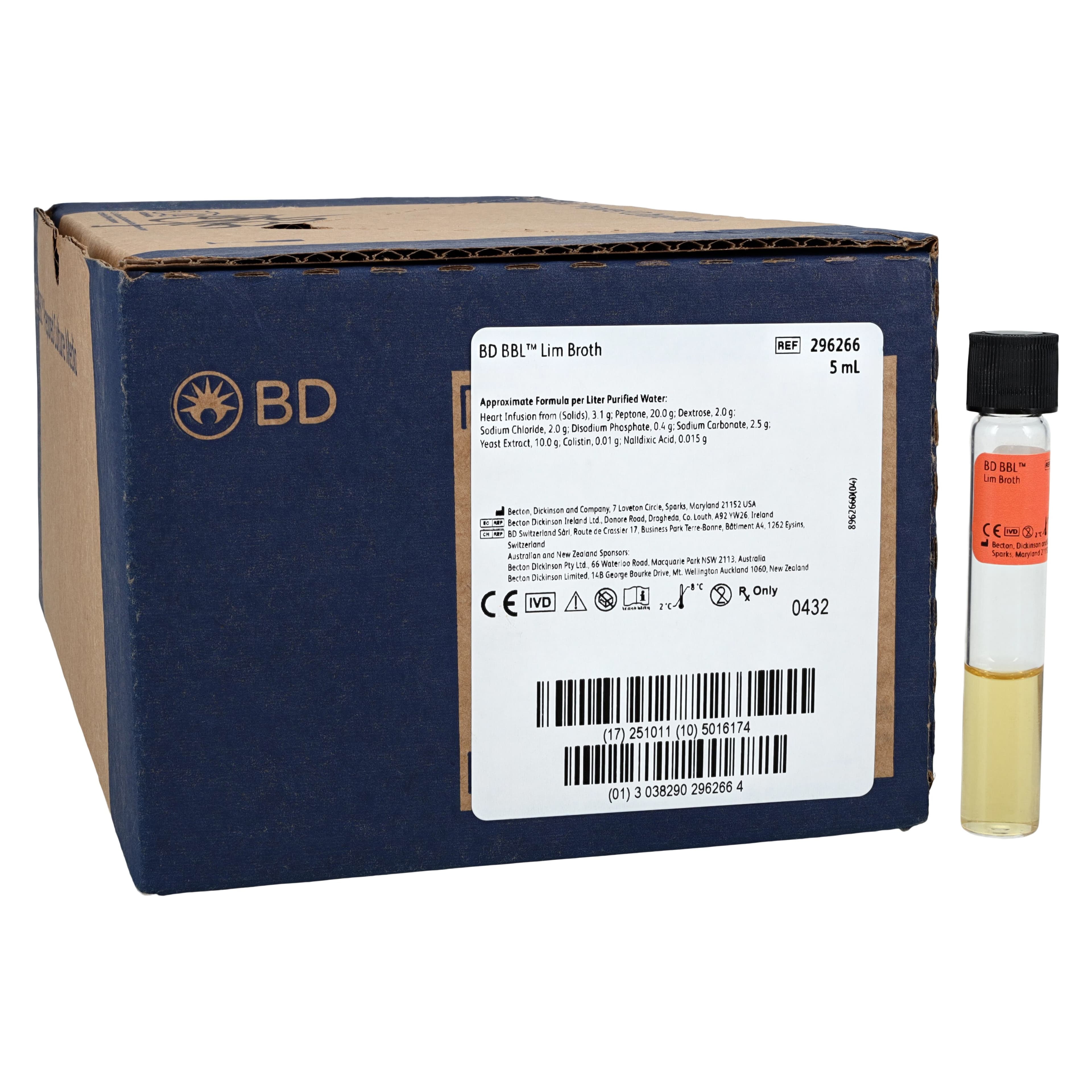 BBL Custom Prepared Media LIM Broth (Todd Hewitt with CNA), 5 mL Tube, Size K, 100/Package thumbnail 2