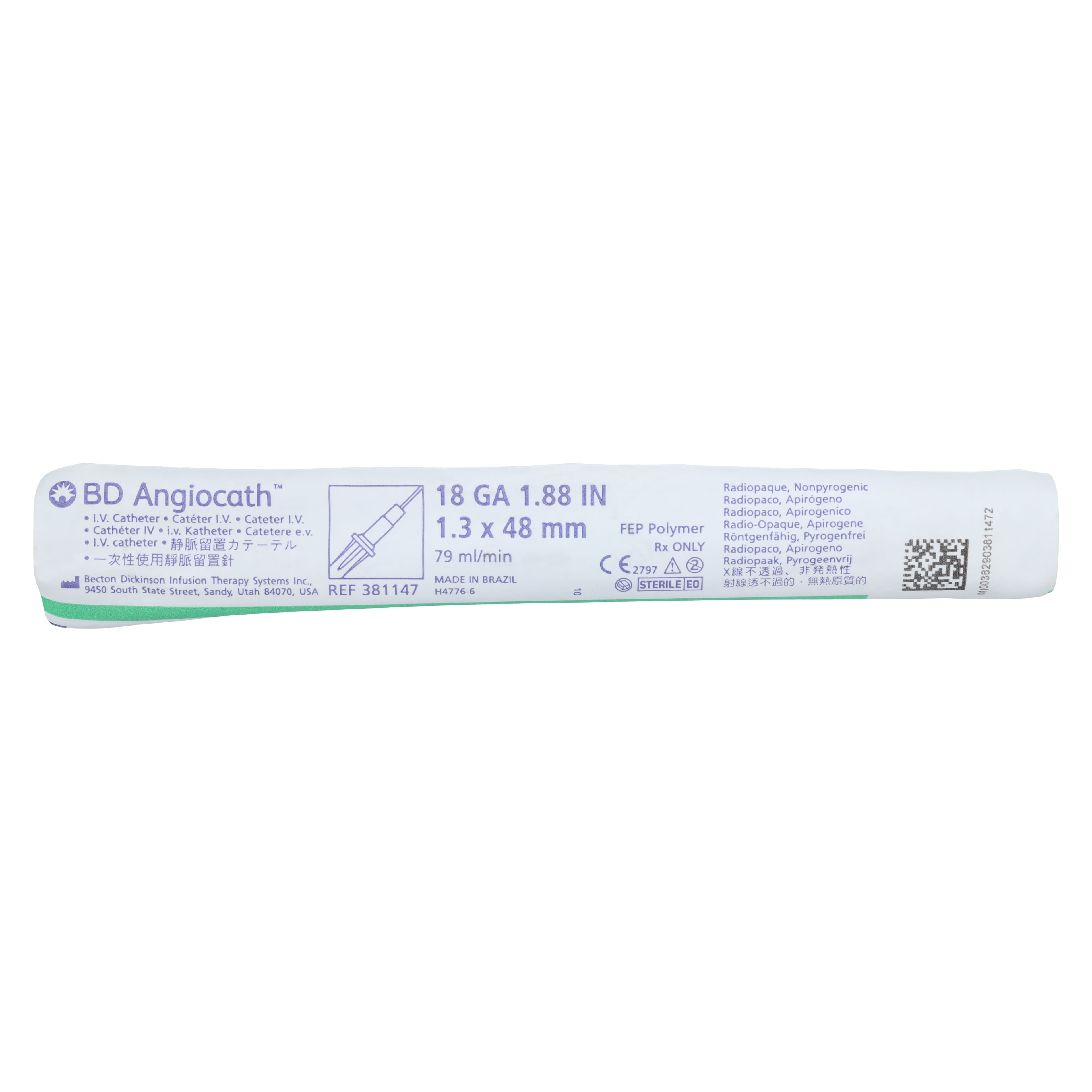 BD Angiocath Peripheral Venous Catheter, 18 Gauge, 1-9/10" (4.8 cm), Green, Sterile, Single Use thumbnail 5
