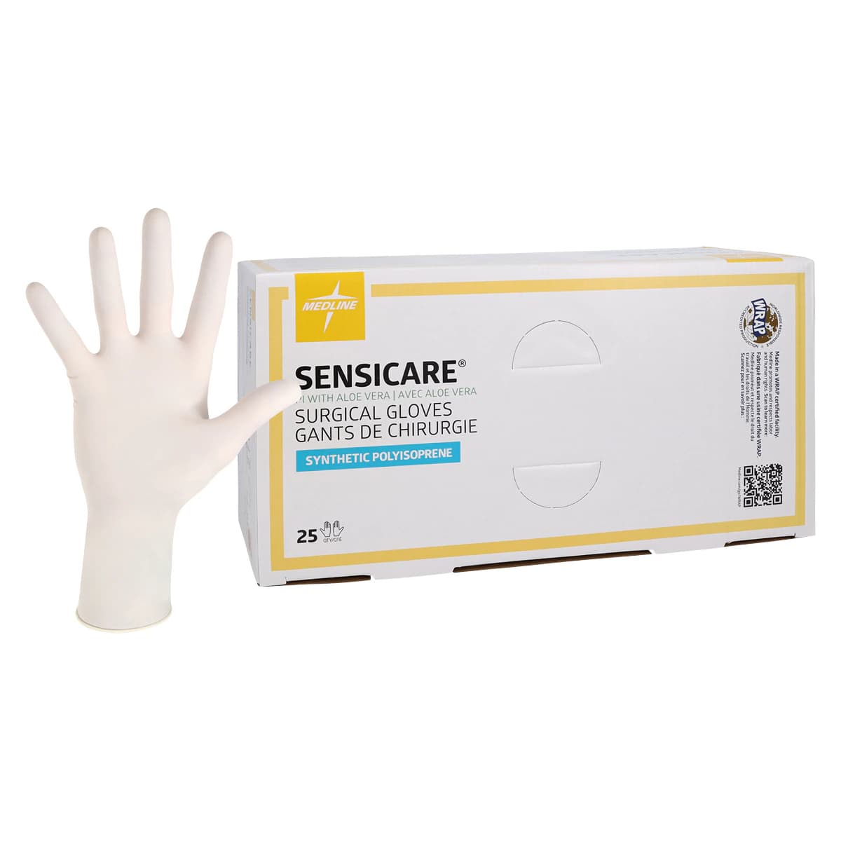 SensiCare® Polyisoprene Surgical Gloves with Aloe, Powder Free, Sterile, Hand-Specific, Size 6.5, White, 25 Pairs/Box thumbnail 2