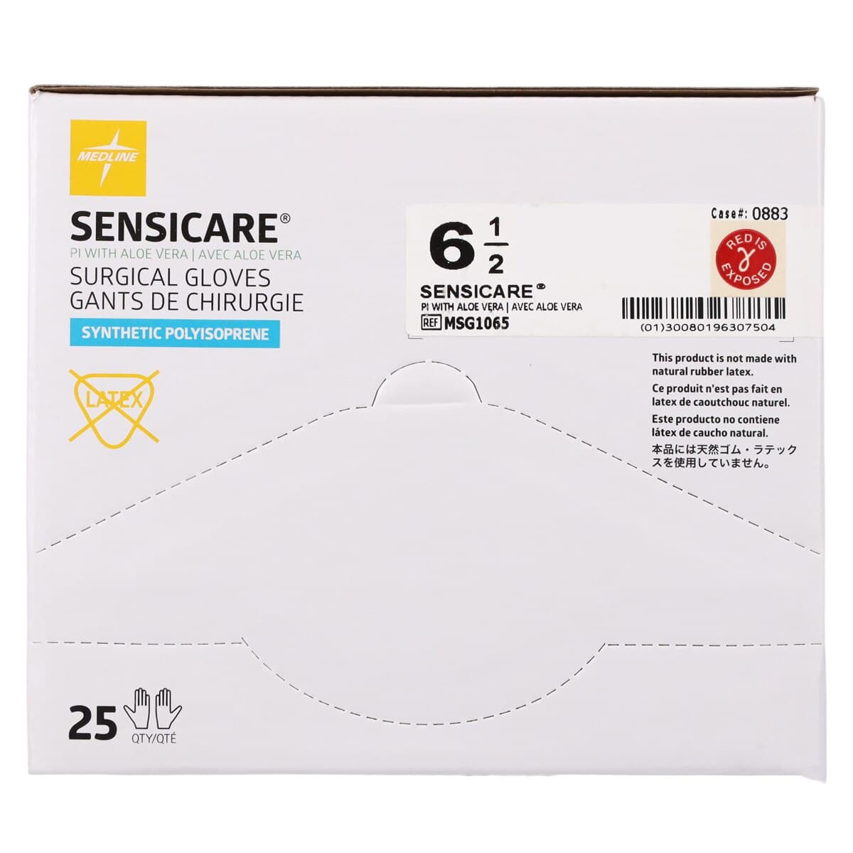 SensiCare® Polyisoprene Surgical Gloves with Aloe, Powder Free, Sterile, Hand-Specific, Size 6.5, White, 25 Pairs/Box thumbnail 6