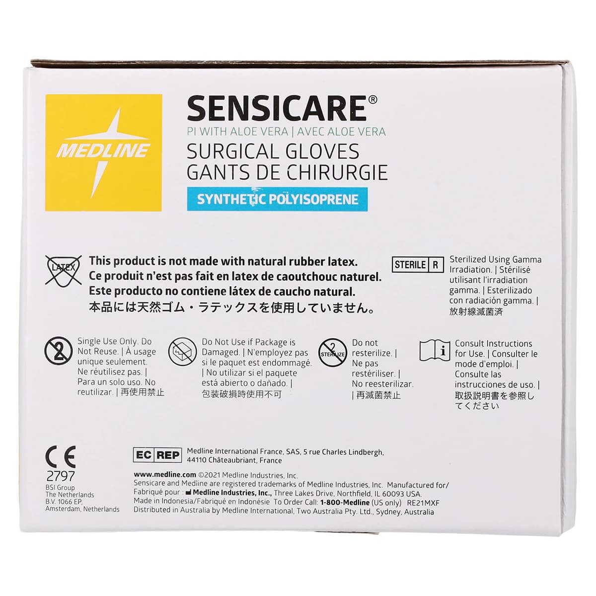 SensiCare® Polyisoprene Surgical Gloves with Aloe, Powder Free, Sterile, Hand-Specific, Size 6.5, White, 25 Pairs/Box thumbnail 7