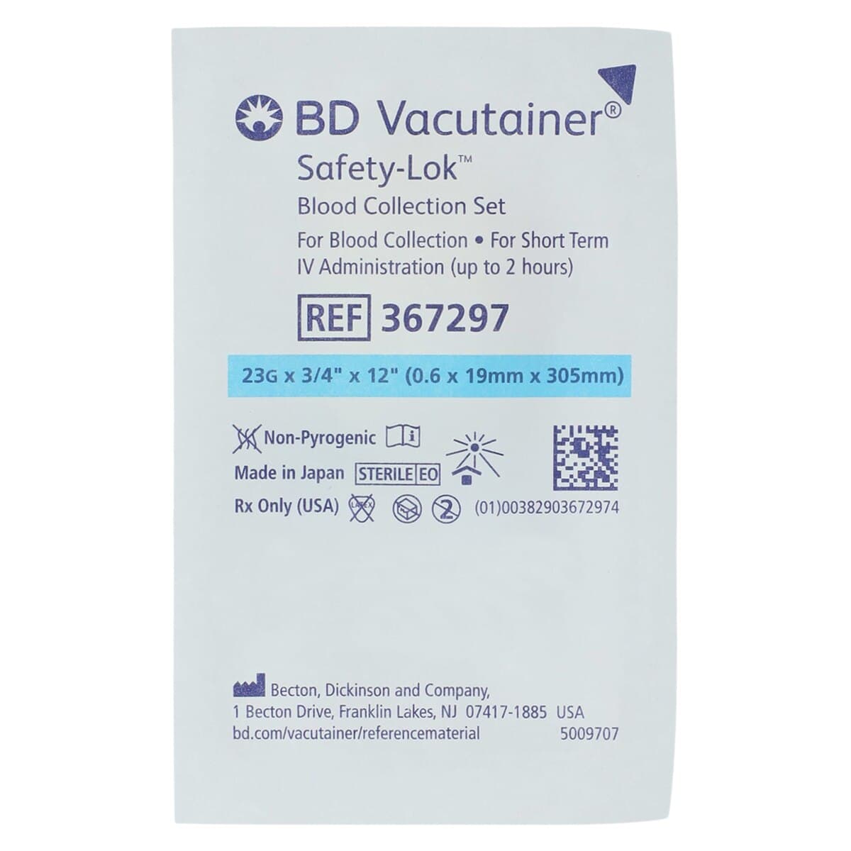 Becton-Dickinson VACUTAINER SAFETYLOK Blood Collection Set, 23G x 3/4" Winged, Safety-Lok, Latex-Free, 50/Box thumbnail 2