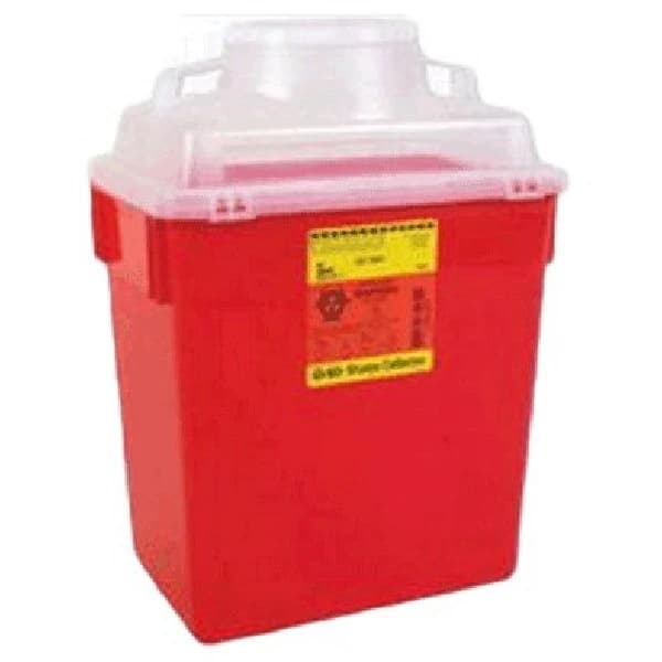 Becton-Dickinson Sharps Container, 6 Gallon, Red/Clear, Hinge Lid with Petals, Plastic, Nestable, Reusable - Sharps Cont Hinge Lid - Image 1