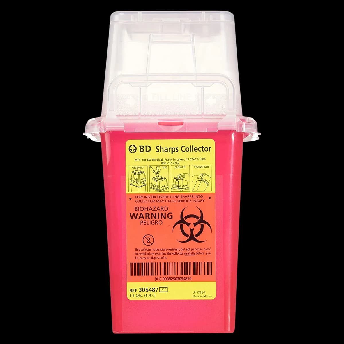 BD Phlebotomy Sharps Collector, 1.5 Qt Tray, Red, with Needle Port, 305487 - Phlebotomy Sharps Collectors, with Needle Port, 1.5 Qt Tray, Red, 1/Pk, 305487 - Image 1