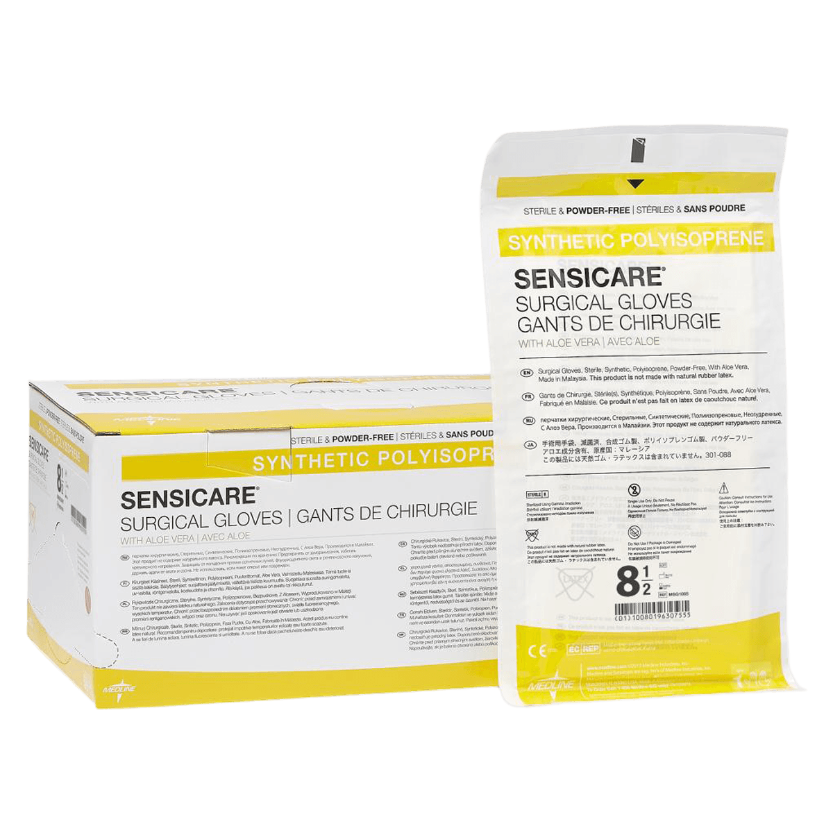 SensiCare® with Aloe Polyisoprene Surgical Gloves, Powder Free, Sterile, Hand-Specific, Size 8.5, White, 25 Pairs/Box thumbnail 2