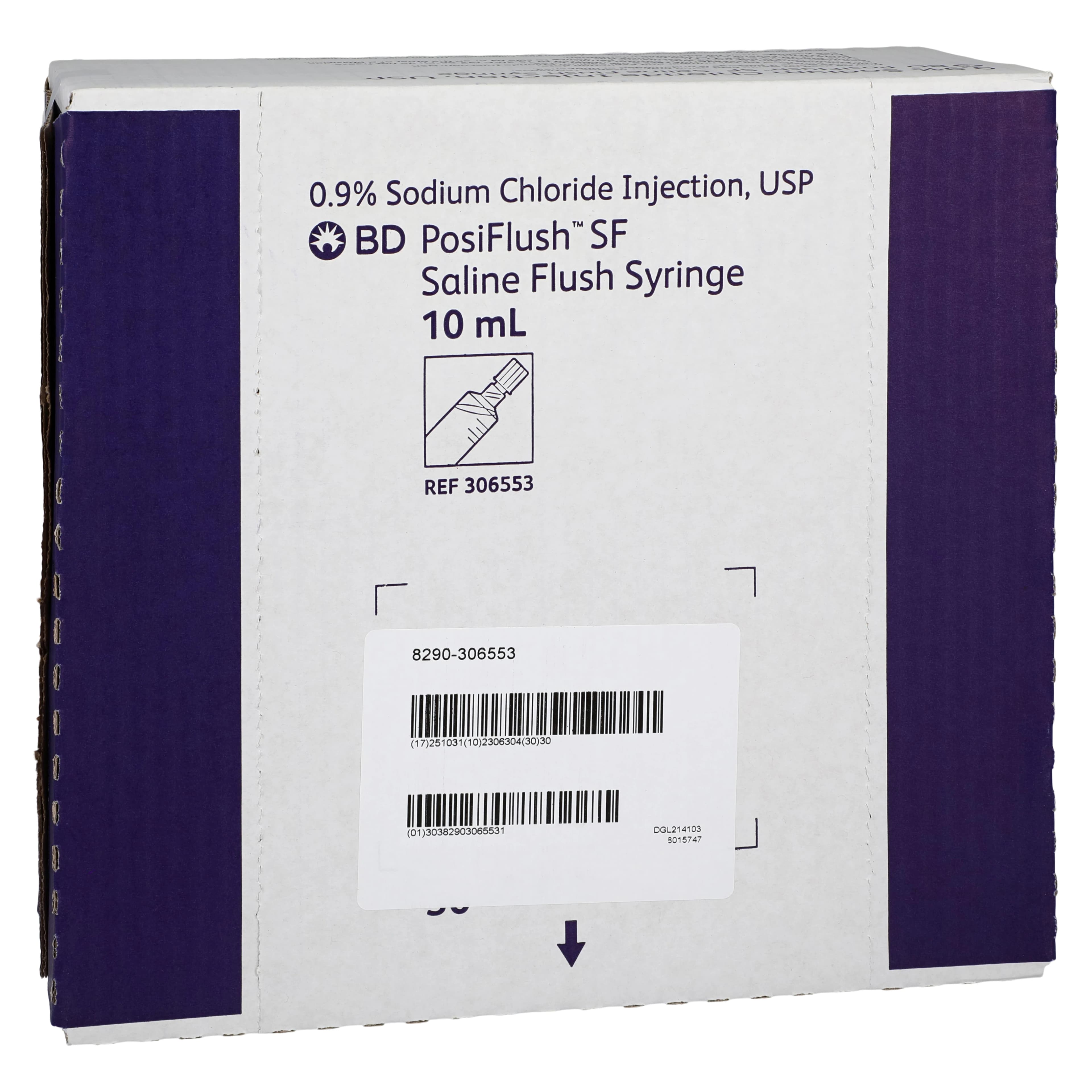 BD PosiFlush SF Saline Syringe, 0.9% Sodium Chloride, 10 mL, Sterile Field, Standard Plunger Rod, 30/Package thumbnail 2