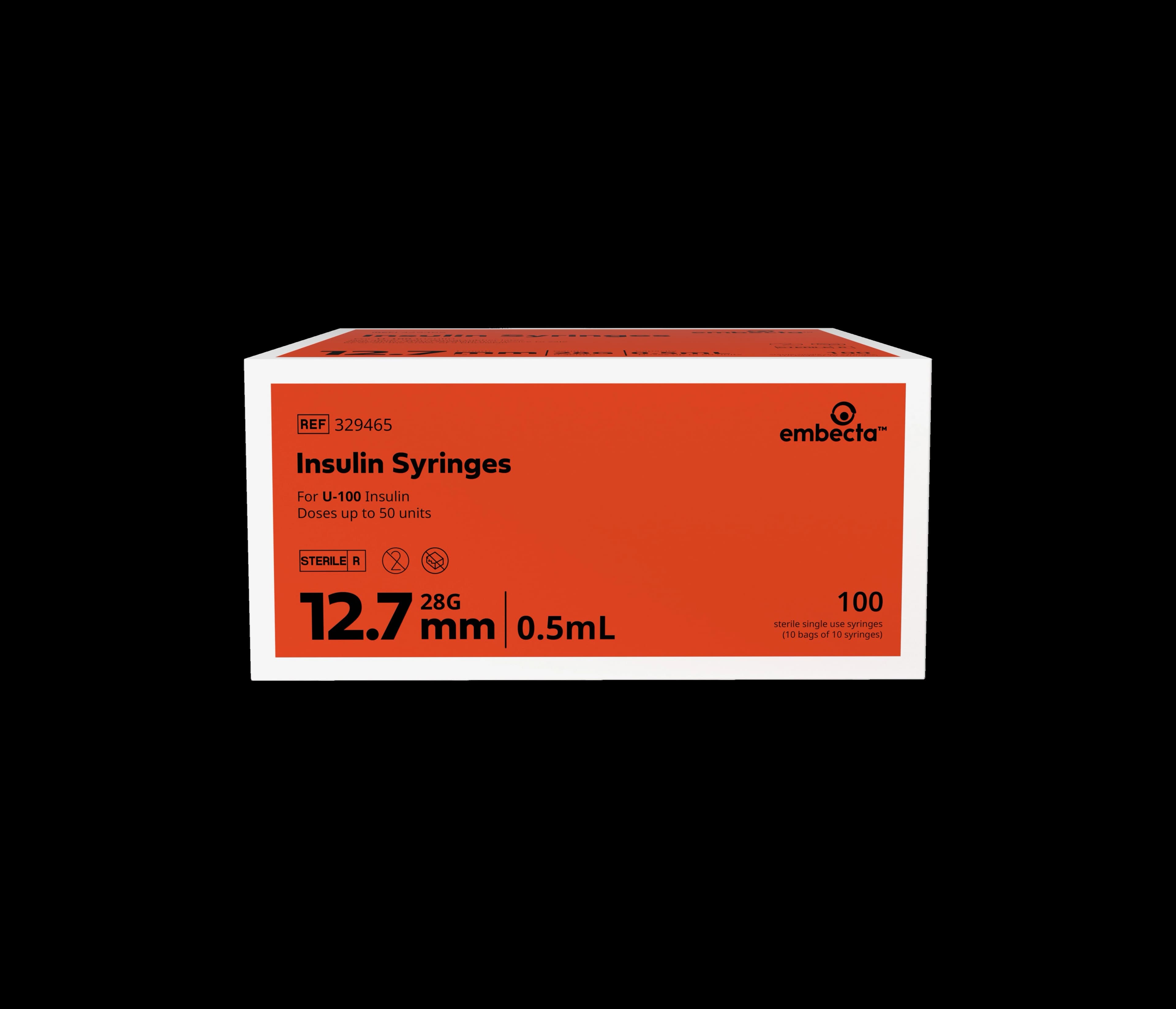 Embecta Insulin Syringe, Micro-Fine IV, 28G x 1/2", 0.5cc (U-100), Orange, Conventional, 100/Box - embecta Insulin Syringe .5cc - Image 1