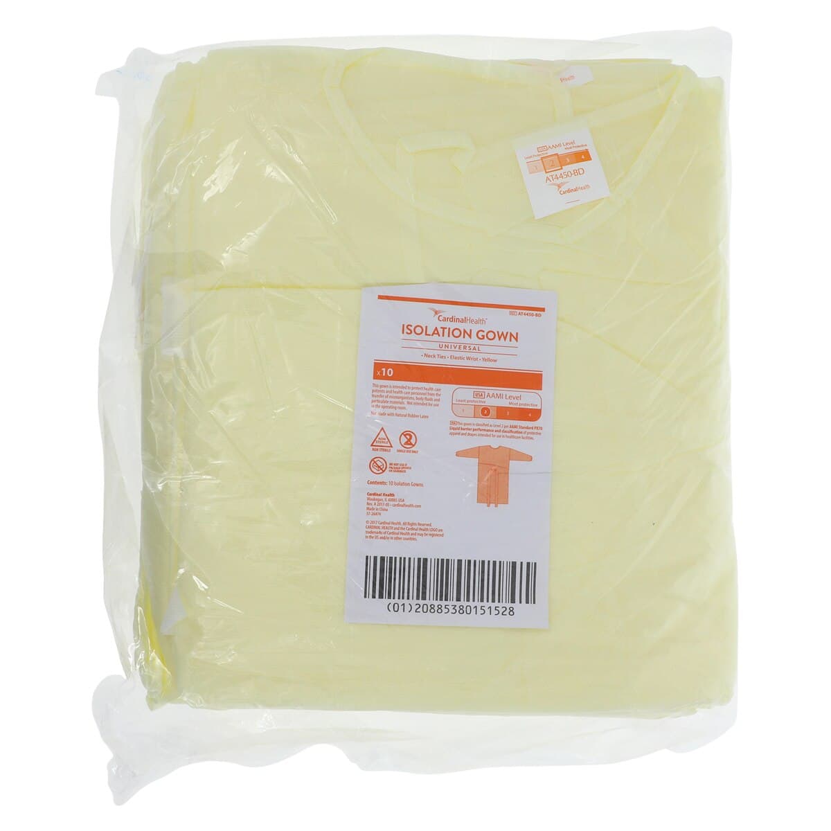 Cardinal Gown Isolation AAMI Level 2 SMS Yellow, Universal Adult Size, 10/Package thumbnail 6