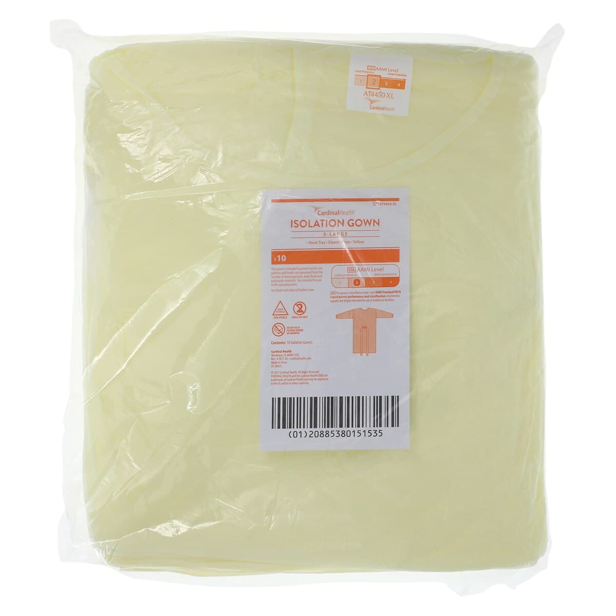Cardinal Gown Isolation AAMI Level 2 SMS, Yellow, X-Large, 10/Pack thumbnail 6