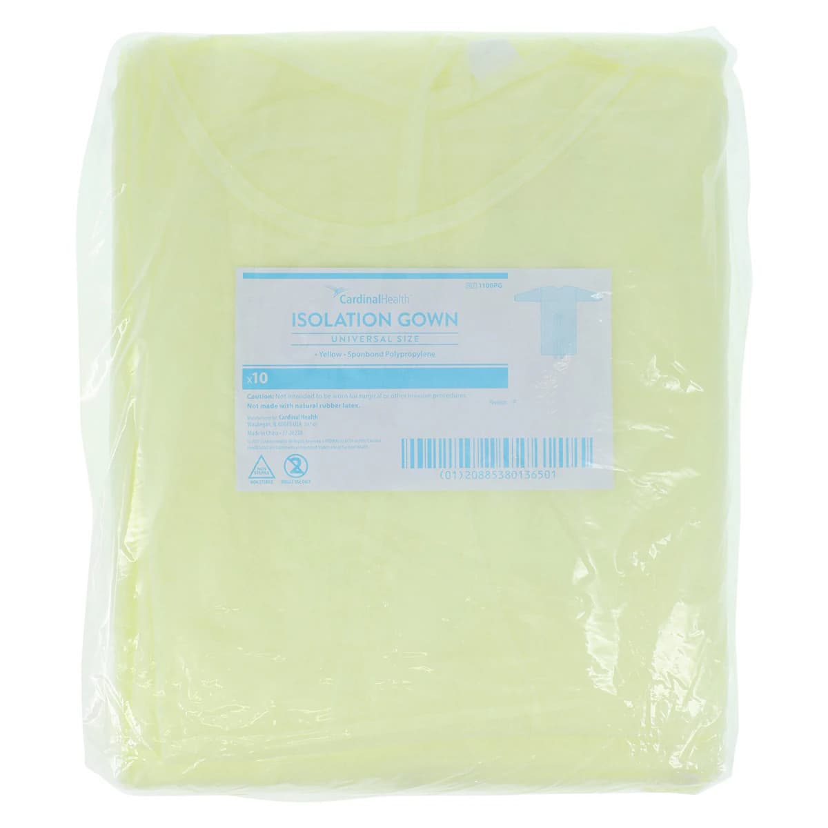 Cardinal Gown Isolation Polypropylene Yellow, Adult Size Universal, 10/Pack - Gown Isloation Polyp Yellow - Image 1