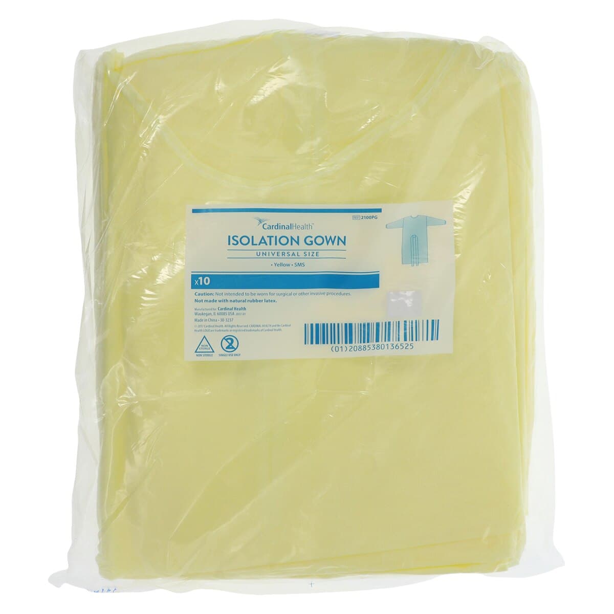 Cardinal Isolation Gown, 3-Layer SMS, Yellow, Universal Adult Size, 10/Package thumbnail 6