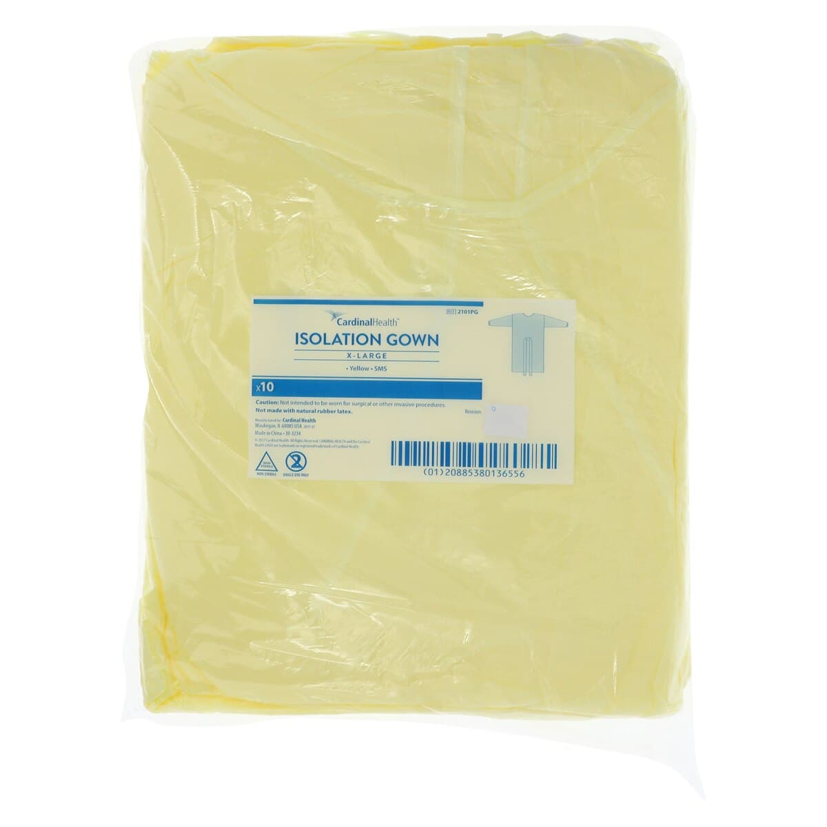 Cardinal Disposable Isolation Gown, 3-Layer SMS, X-Large, Yellow, Non-Sterile, 10/Pack thumbnail 6