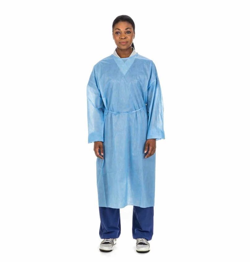 Cardinal Gown Isolation Trilayer SMS, Blue, Adult Universal Size, Below Knee, Non-Sterile, 10/Pack - Gown Isolation Trilayer Sms Bl - Image 1