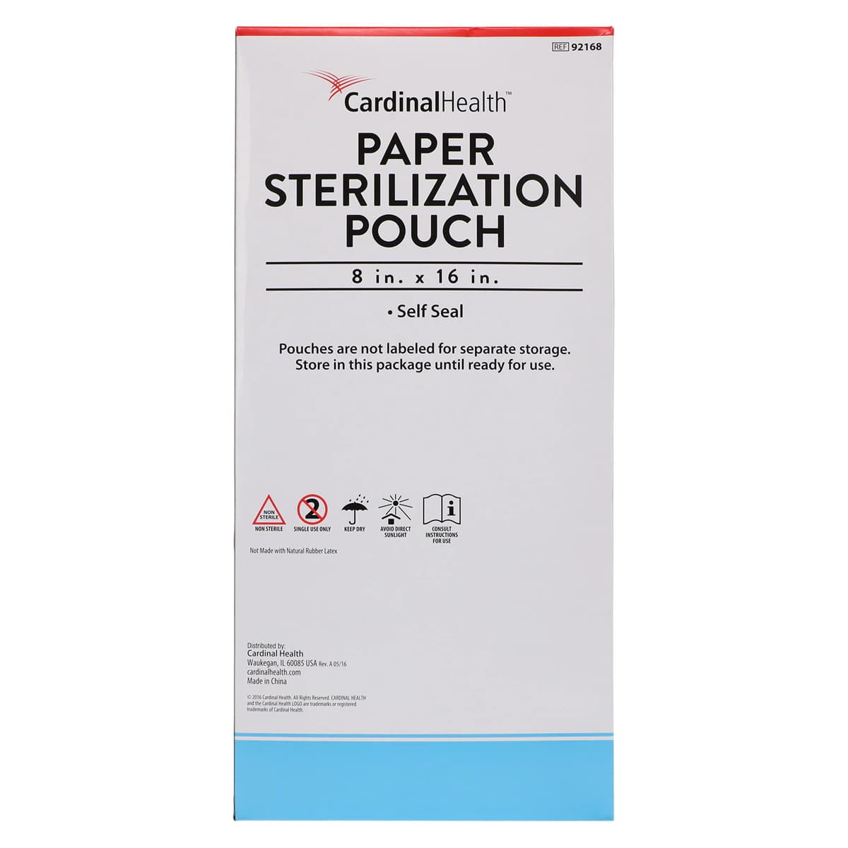 Cardinal Pouch Sterilization Self Seal, 8 in x 16 in, Blue/White, 200/Box thumbnail 2