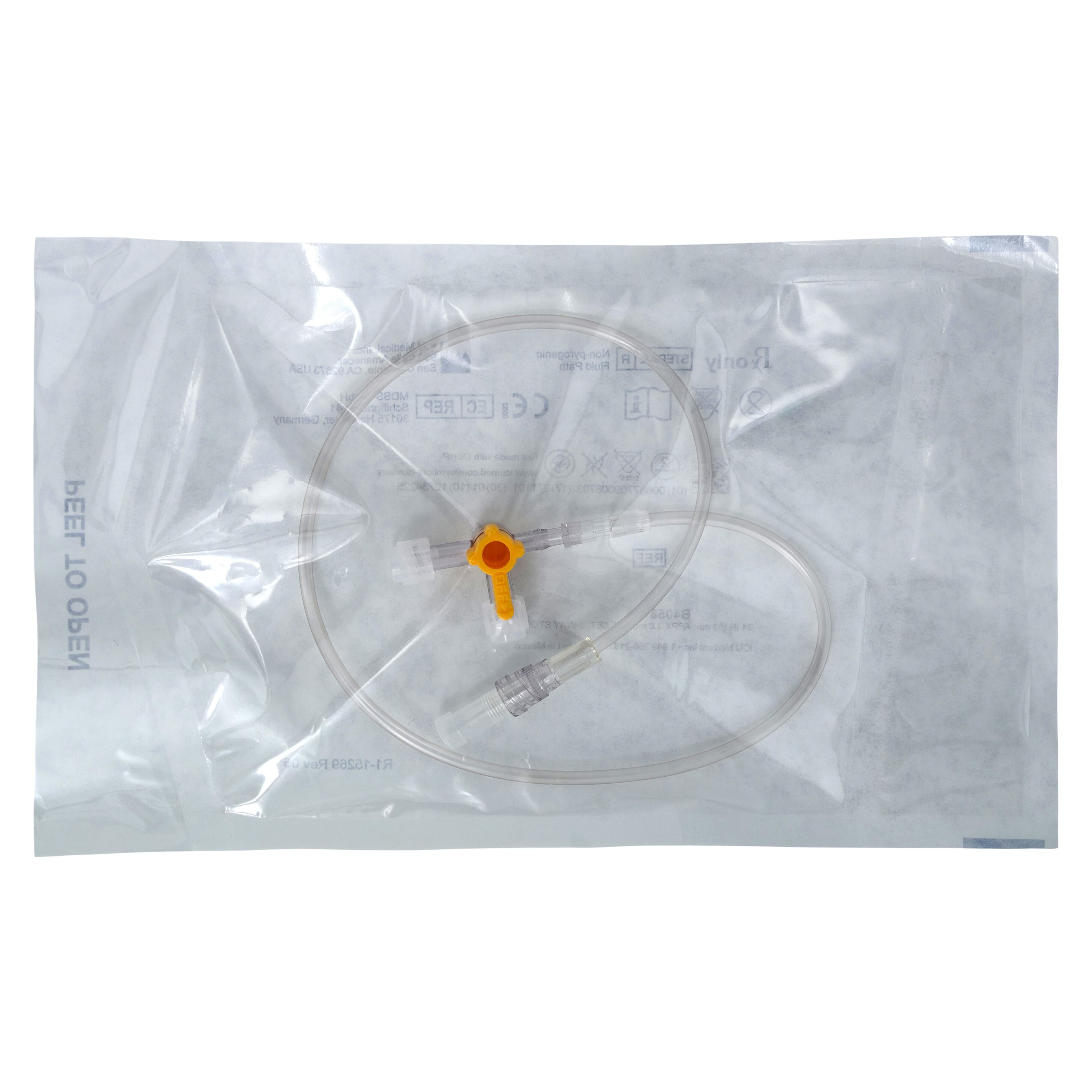 ICU Medical IV Extension Set with 3-Way Stopcock, Non-DEHP, 21" Rotating Adapter, Priming Volume 3 mL, 50/Case thumbnail 2