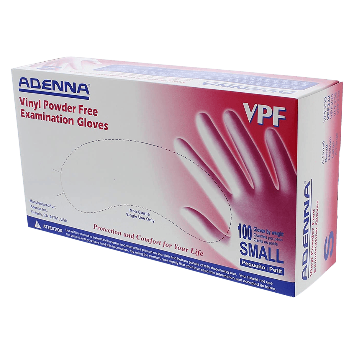 Adenna® VPF Vinyl Exam Gloves, Powder Free, Non-Sterile, Small, Translucent, 100/Box, 10 Boxes/Case, VPF232 thumbnail 2