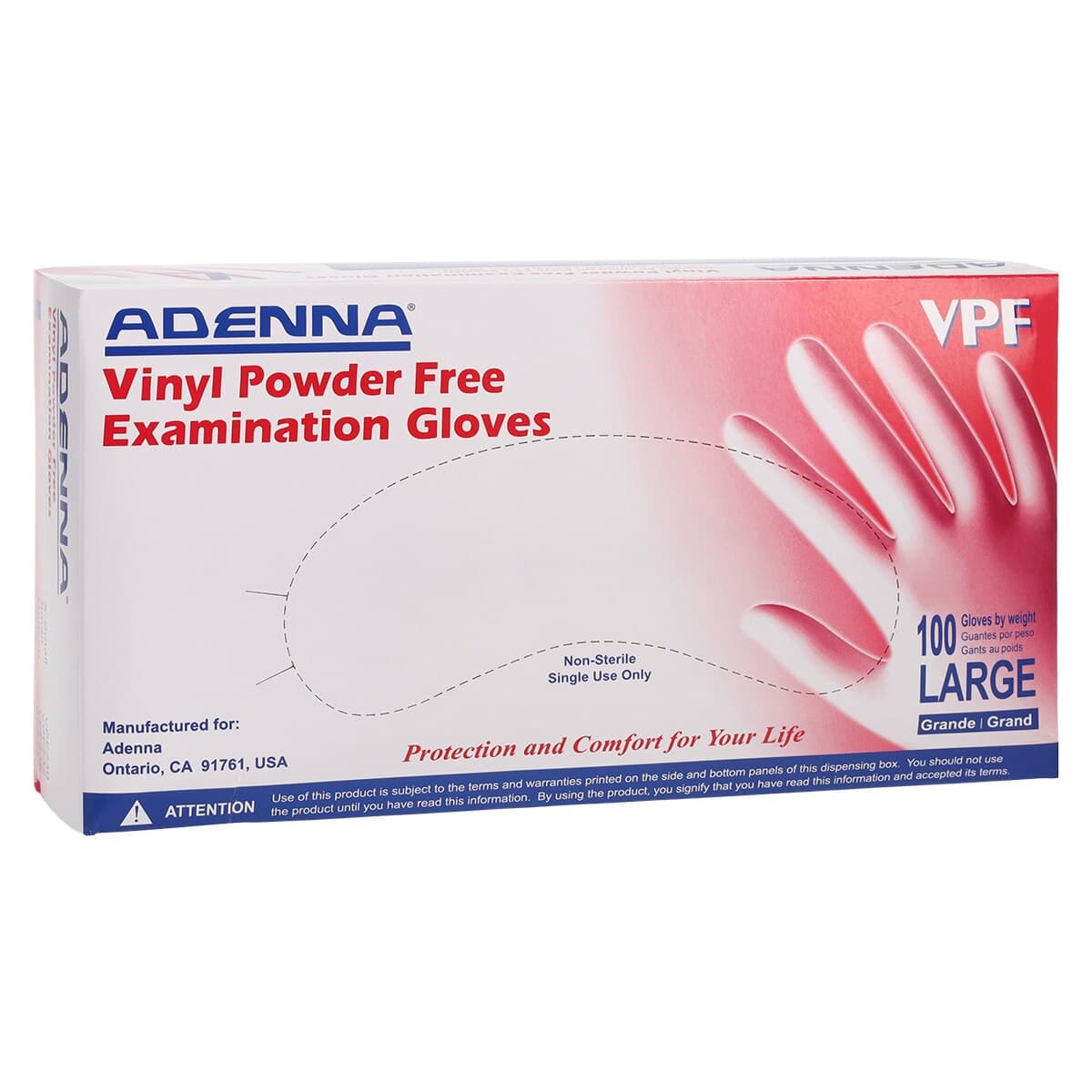 Adenna Vinyl PF Exam Gloves, Powder Free, Non-Sterile, Large, Clear, 100/Box, VPF236 thumbnail 4
