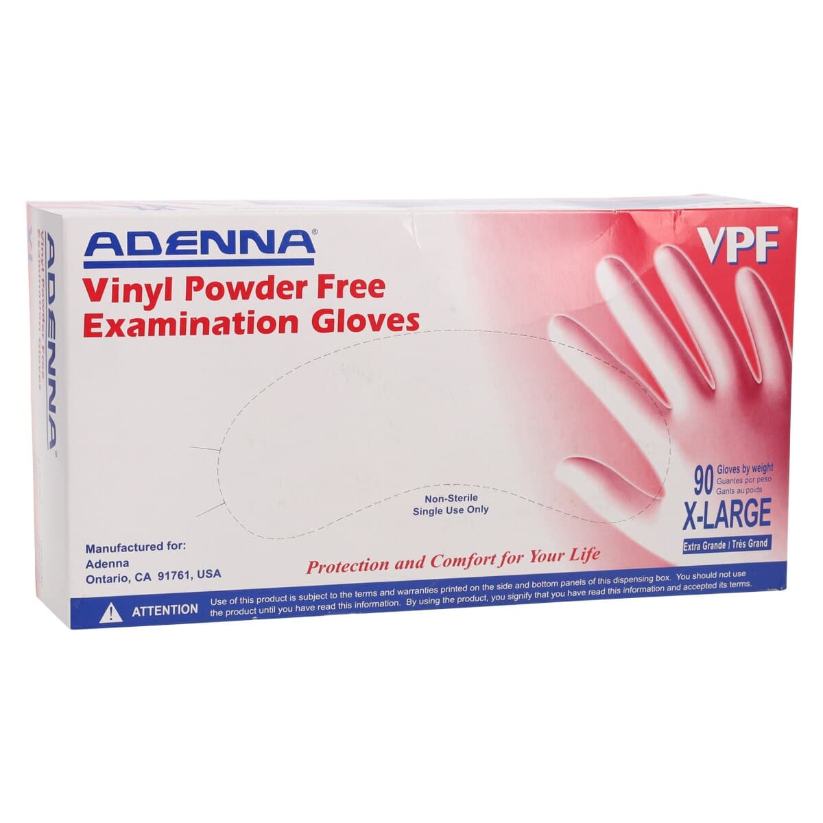 Adenna® VPF Vinyl Exam Gloves, Powder Free, Non-Sterile, XL, Translucent, 90/Box, VPF238 thumbnail 4