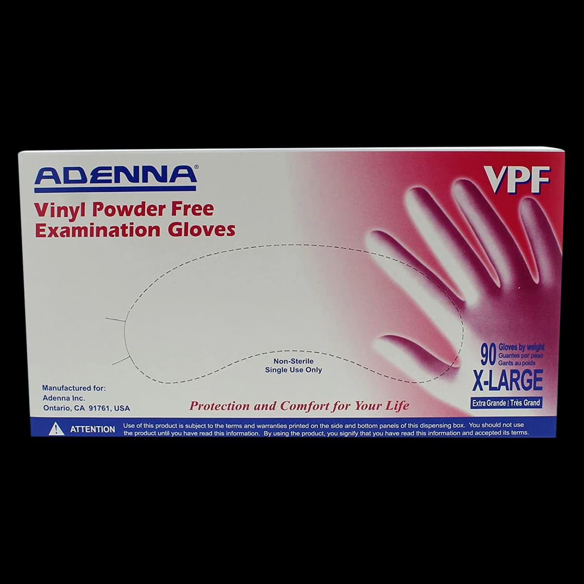 Adenna® VPF Vinyl Exam Gloves, Powder Free, Non-Sterile, XL, Translucent, 90/Box, VPF238 thumbnail 2