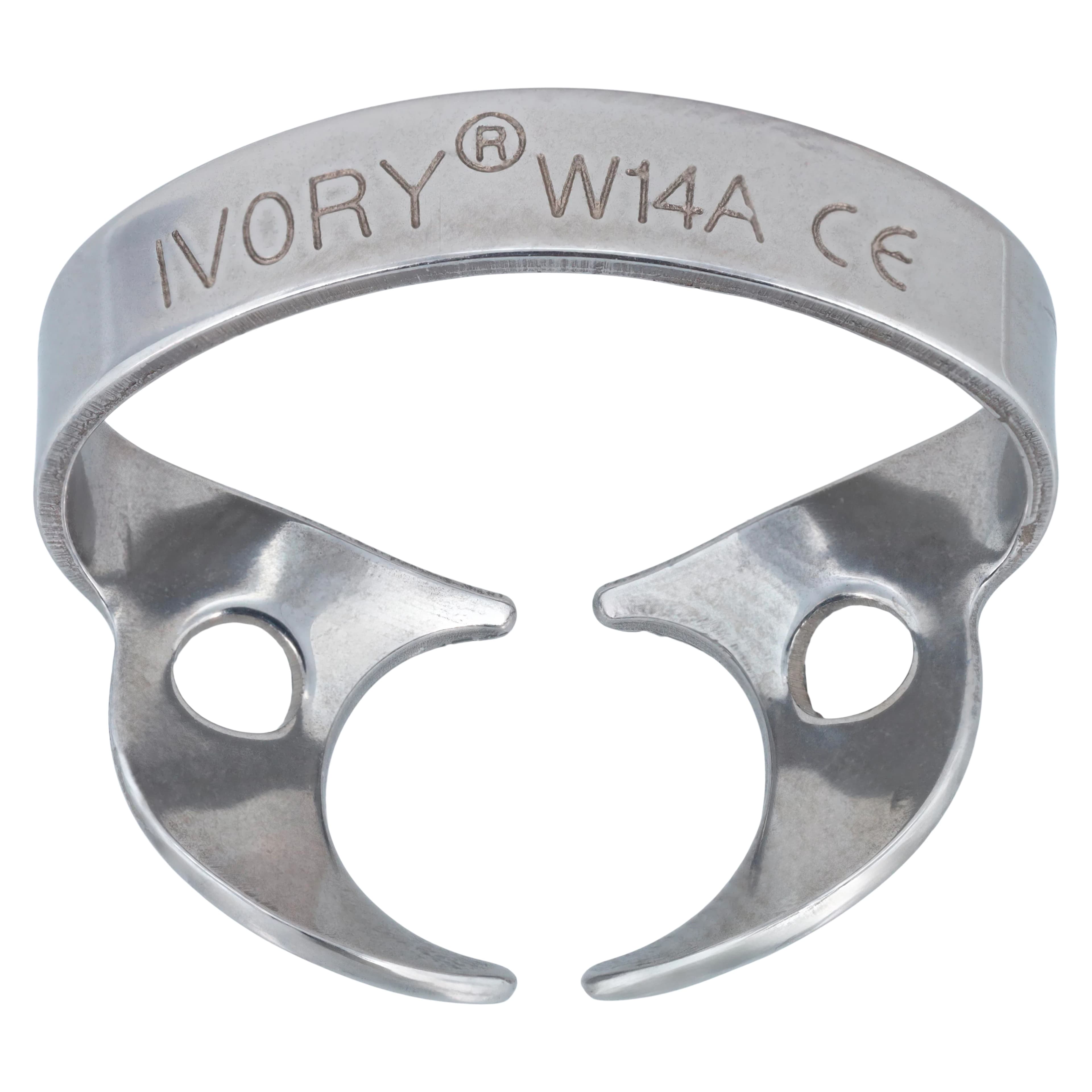 Ivory Rubber Dam Clamp #W14A, Stainless Steel, Wingless, Large Partially Erupted Molar, 1/Pk, 50057556 - Rubber Dam Clamp W14A - Image 1