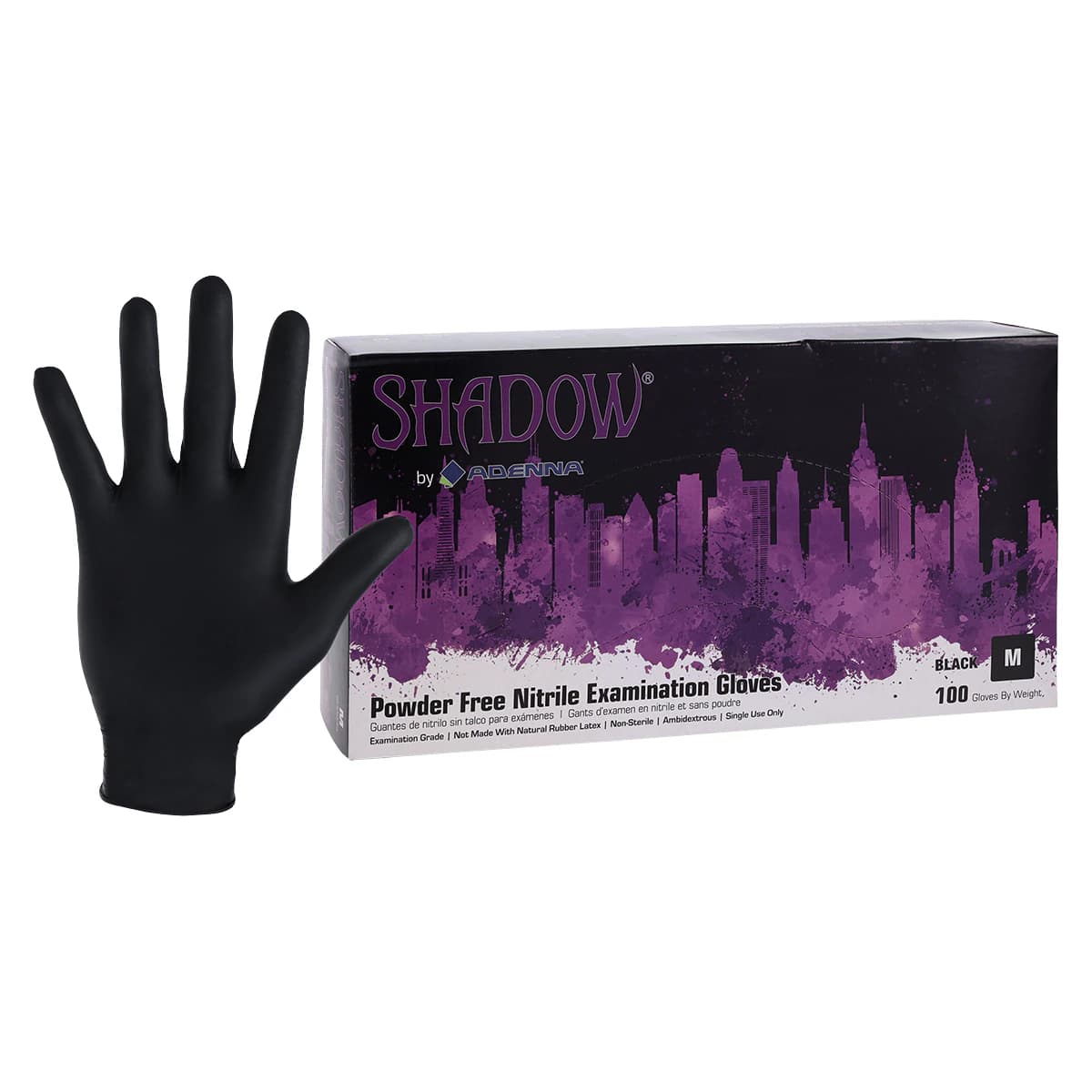 Adenna Shadow Black Nitrile Powder Free Exam Gloves, Medium, Non-Sterile, 100/Box, SHD935 - Shadow Nitrile Exam Gloves - Image 1