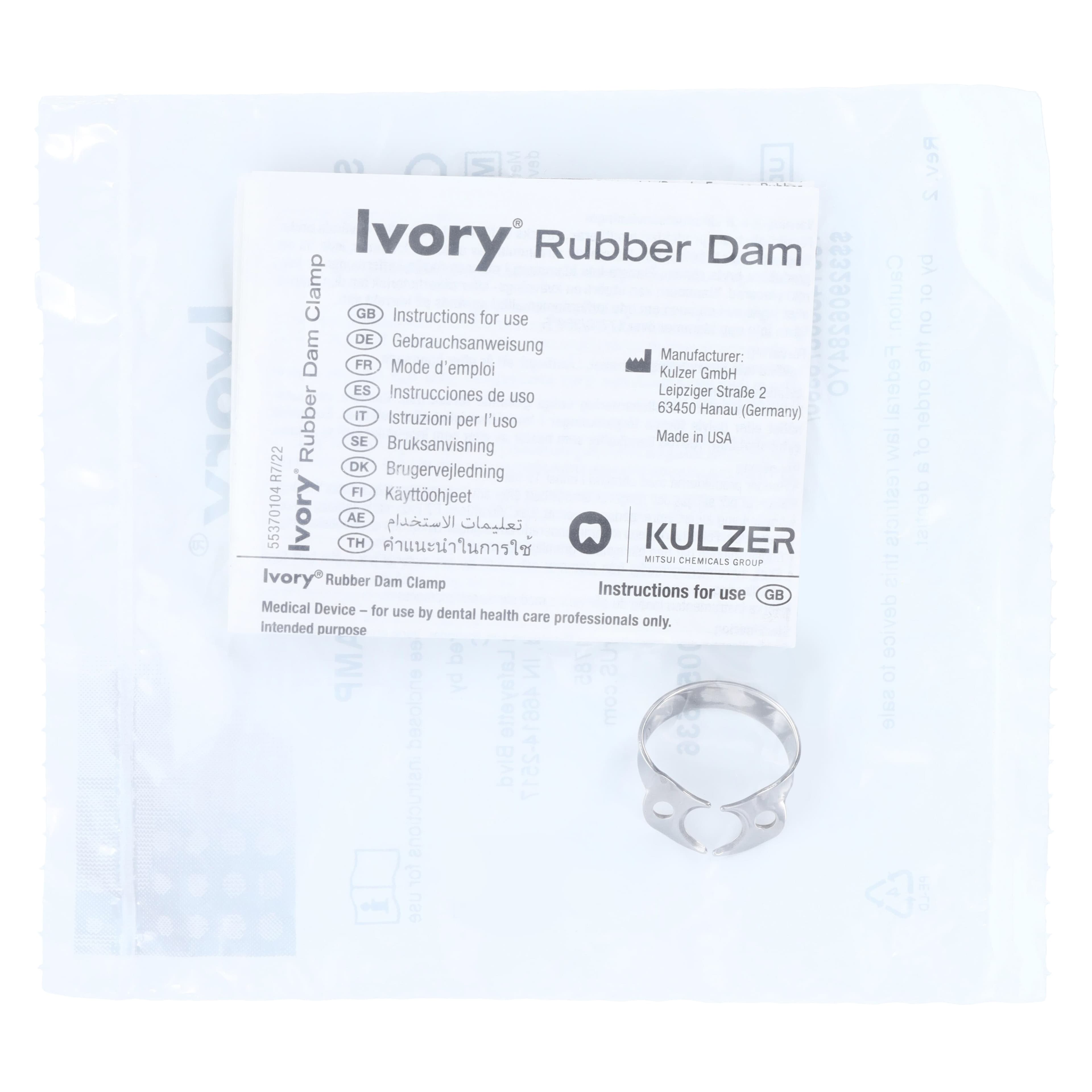 Ivory Rubber Dam Clamp, Wingless, #W8A, Stainless Steel, for Molars, 1 Each, 50057536 thumbnail 4