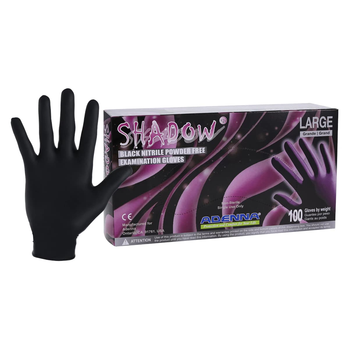 Adenna Shadow Black Nitrile Exam Gloves, Powder Free, Non-Sterile, Large, 100/Box, SHD936 thumbnail 2