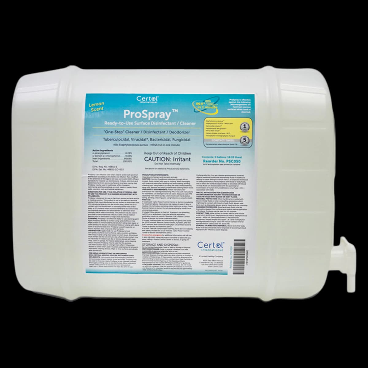 Spec Clean Ready-to-Use Surface Disinfectant/Cleaner, 5 Gallon Refill with Spigot, PSC050-1 - Ready to Use Surface Disinfectant/Cleaner w/Spigot, 5 Gallon, 5 Gallon, PSC050-1 - Image 1