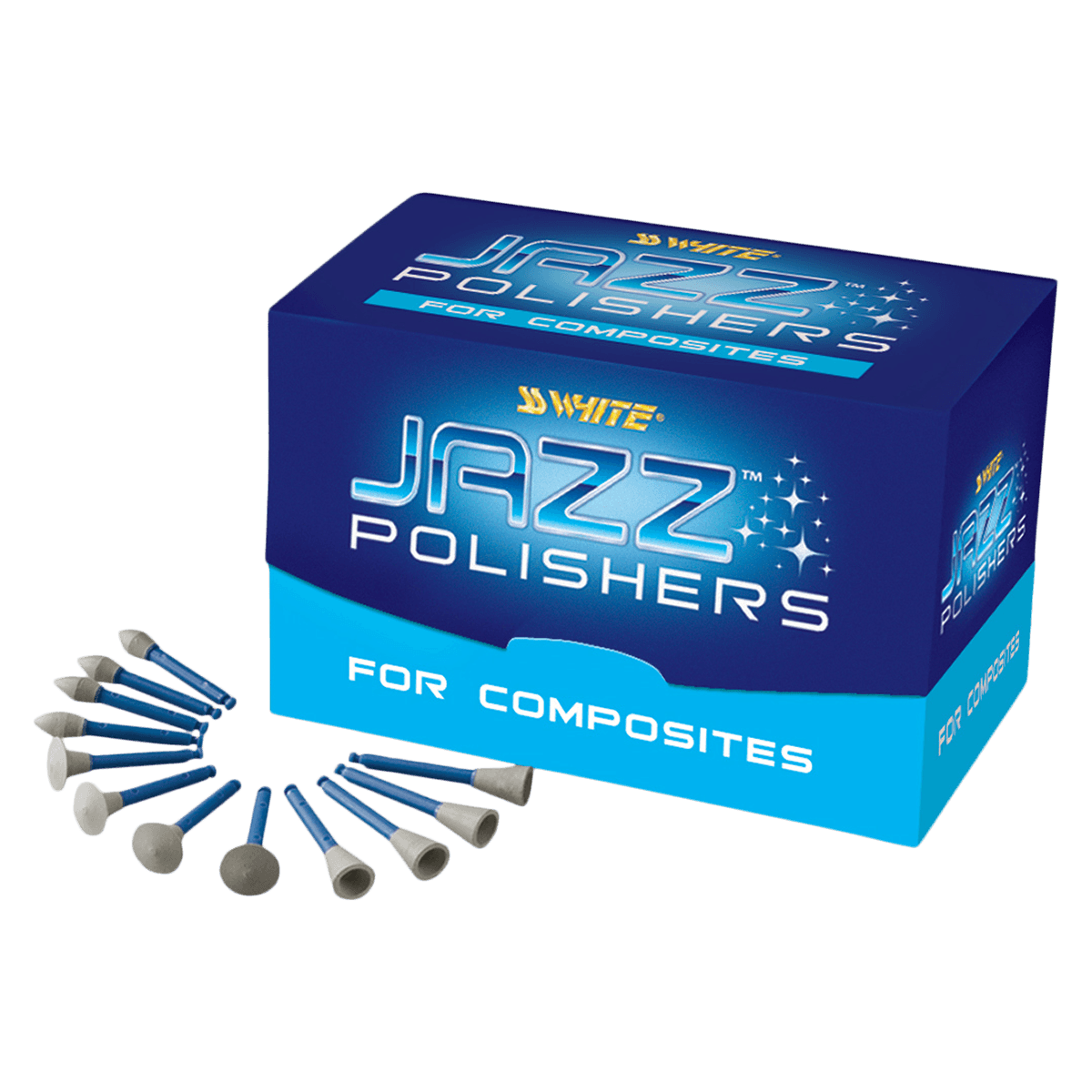 Jazz C1S Composite 1-Step Single-Patient Polishing System, Assortment Pack, Gray, 12 Polishers (4 each Cup, Knife Edge, Flame), 89039 thumbnail 2