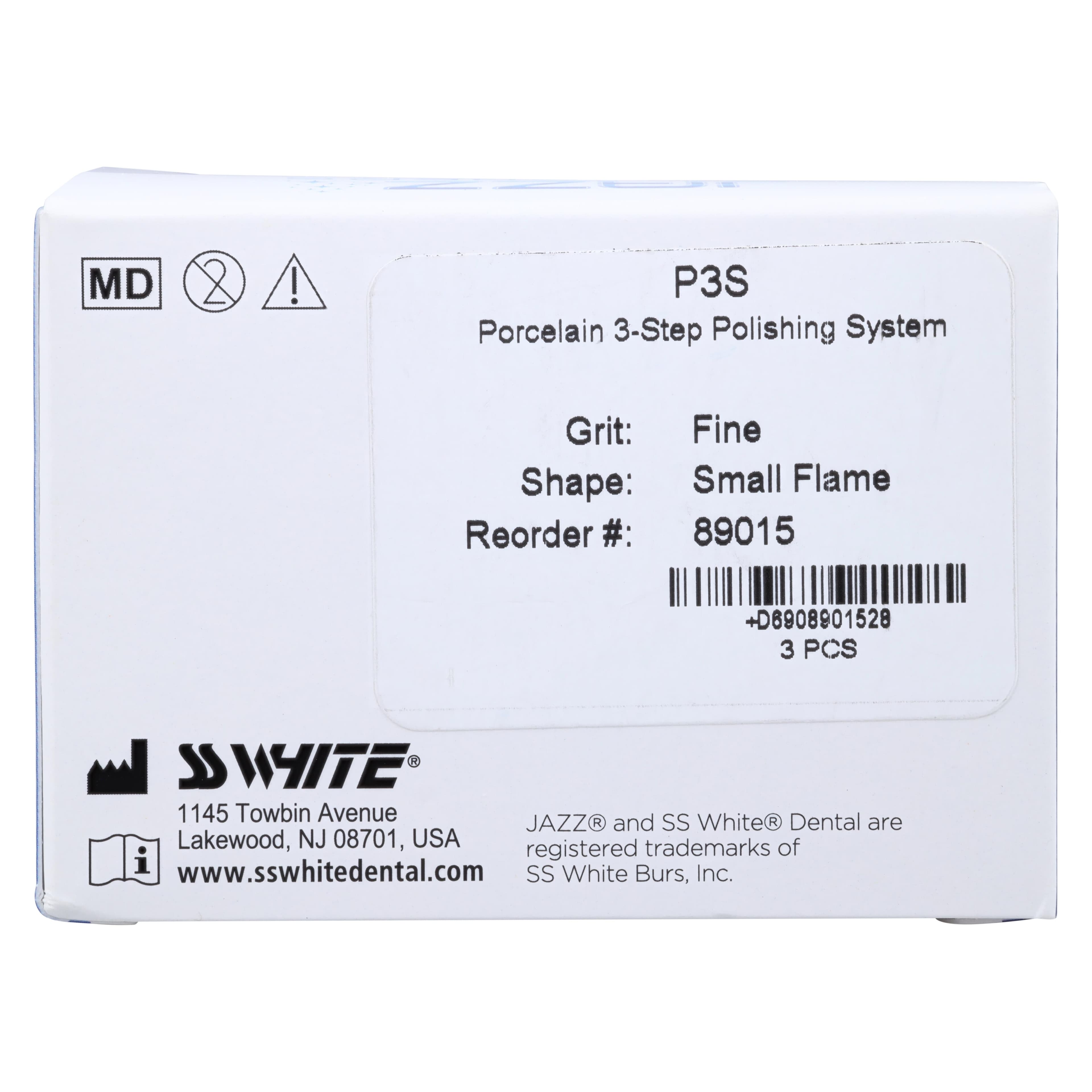 SS White Jazz P3S Porcelain & Metal 3-Step Polisher, Fine, Small Flame, Right Angle, 3/Pkg, 89015 thumbnail 4