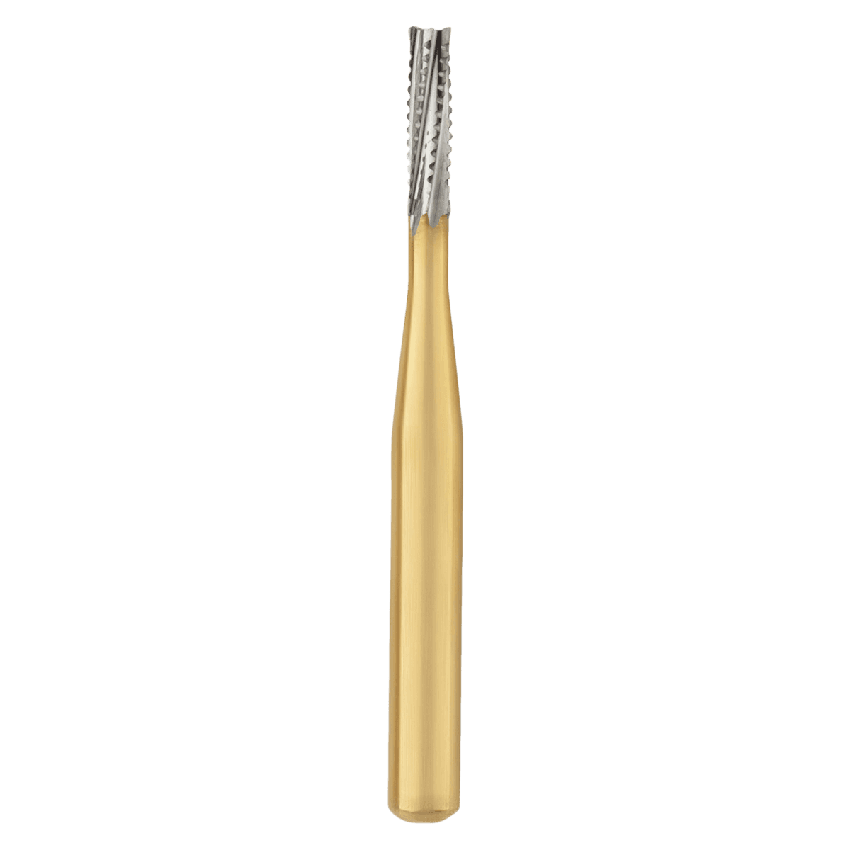 SS White Great White Gold Series Carbide Bur, FG Straight Fissure, #557, Sterile, 25/Roll - Great White 557 Gold Sterile Roll of 25 - Image 1