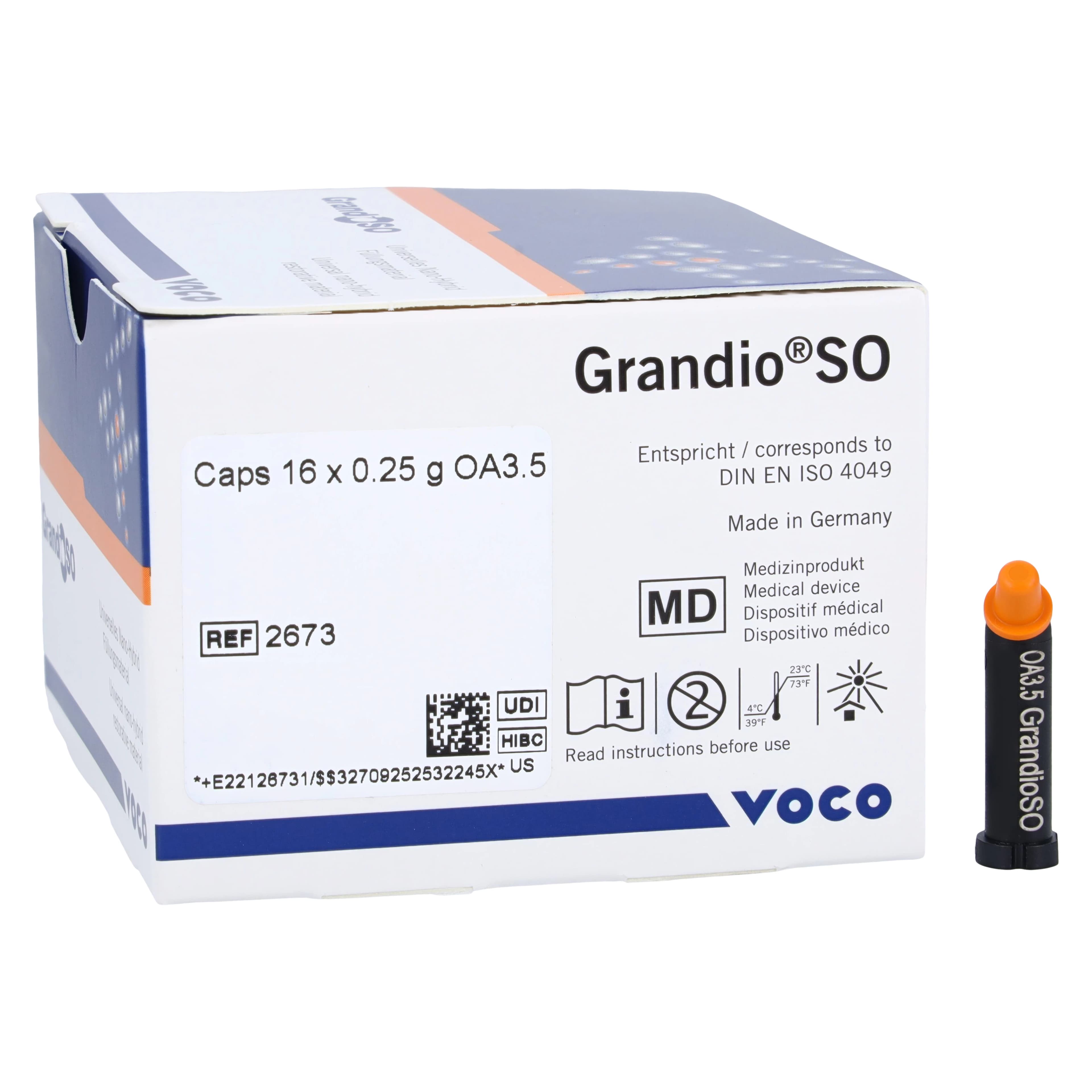 GrandioSO Universal Nanohybrid Composite, Light-Cure, 0.25 g Capsules, Shade OA3.5 (Opaque A3.5), 16/Pk, Refill 2673 - GrandioSO .25g Capsule Shade OA3.5 Pack of 16 - Image 1