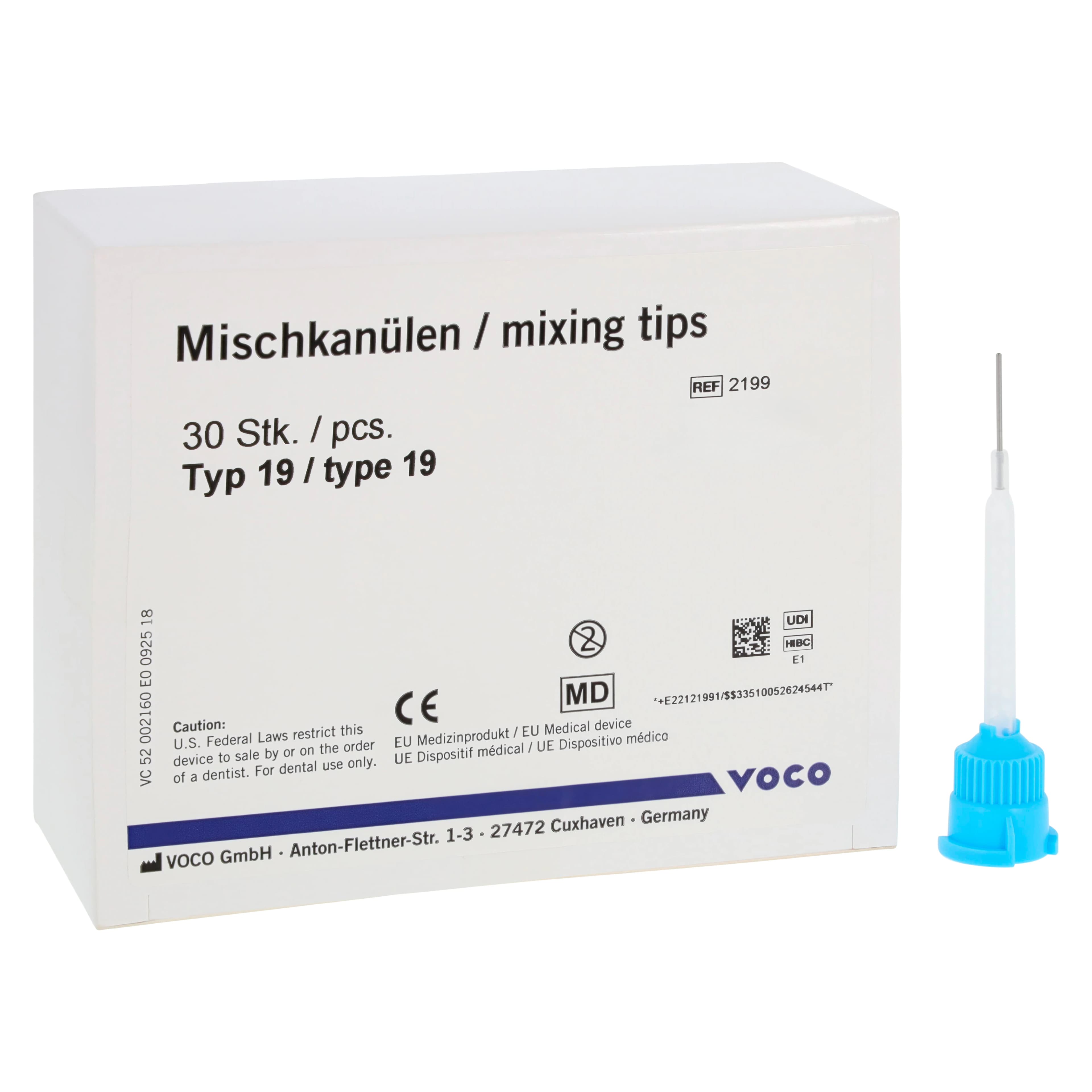 VOCO Mixing Tips Type 19, Intraoral, Blue, Bendable, 30/Pkg - Mixing Tips Type 19, 30/Pkg - Mixing Tips Type 19, 30/Pkg - Image 1