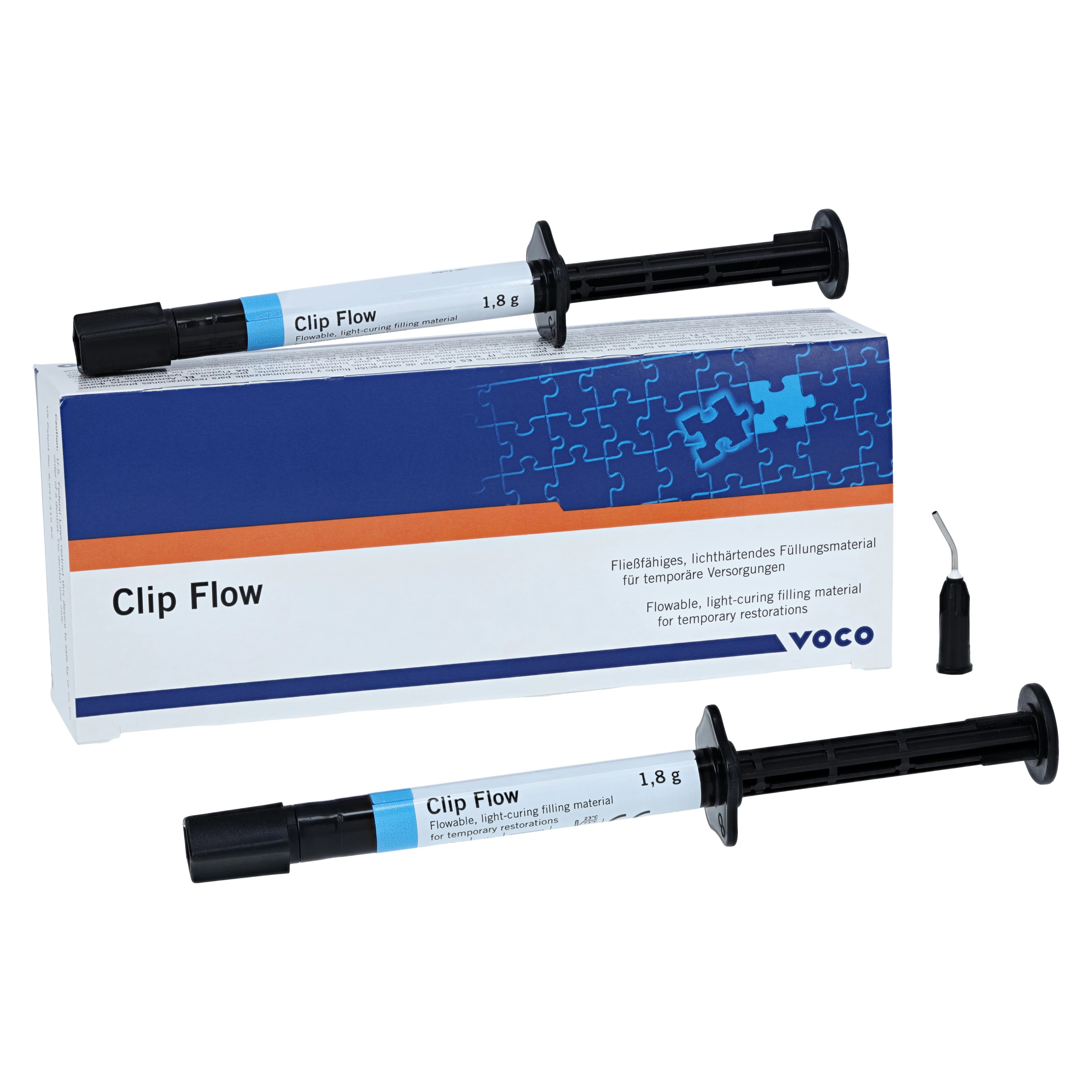 VOCO Clip Flow Light-Cured Flowable Temporary Filling Material, 1.8g Syringe, Pack of 2, Ref 1282 - Clip Flow 1.8g Syringe Pack of 2 - Image 1