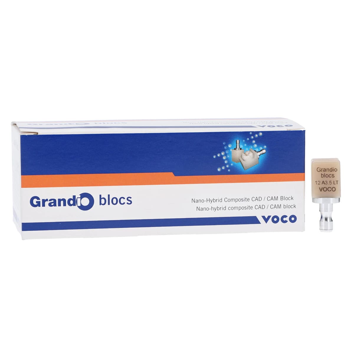 Grandio Blocs Universal Nano-Ceramic Hybrid CAD/CAM Milling Blocks, Low Translucency, Size 12, Shade A3.5, 5/Pkg - Grandio® Blocs Universal Nano-Ceramic Hybrid CAD/CAM Blocks LT Size 12 A3.5 Pkg/5 - Image 1