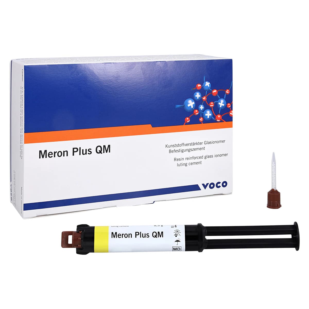 Meron Plus QM Resin Reinforced Glass Ionomer Luting Cement, 8.5 g Syringe, Pack of 3, 1728 - Meron Plus QuickMix 8.5g Syringe Pack of 3 - Image 1