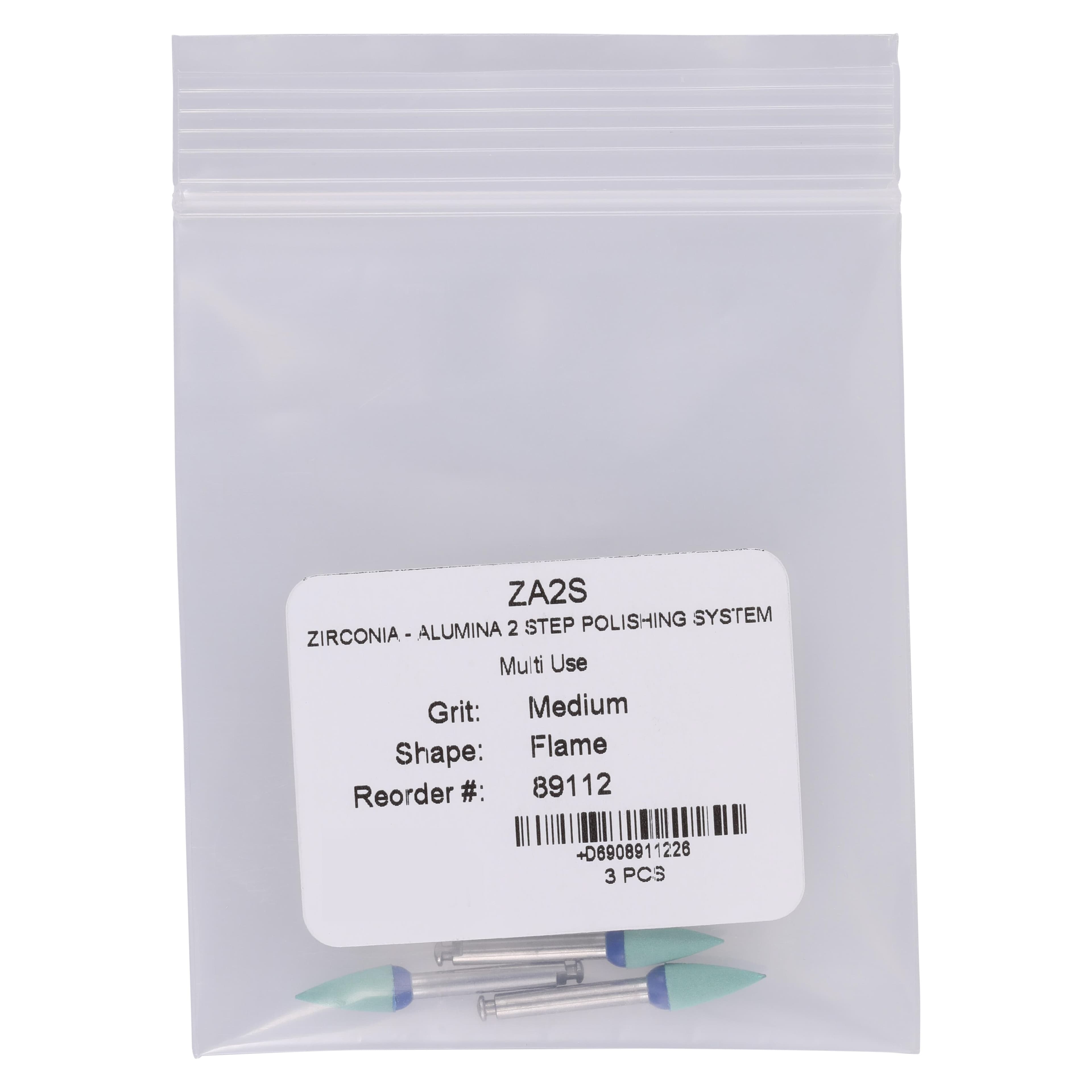 Jazz ZA2S Zirconia-Alumina 2-Step Universal Polishing System, Medium Grit, RA (Right Angle) Shank, Flame Shape, 3/Pkg, 89112 thumbnail 4