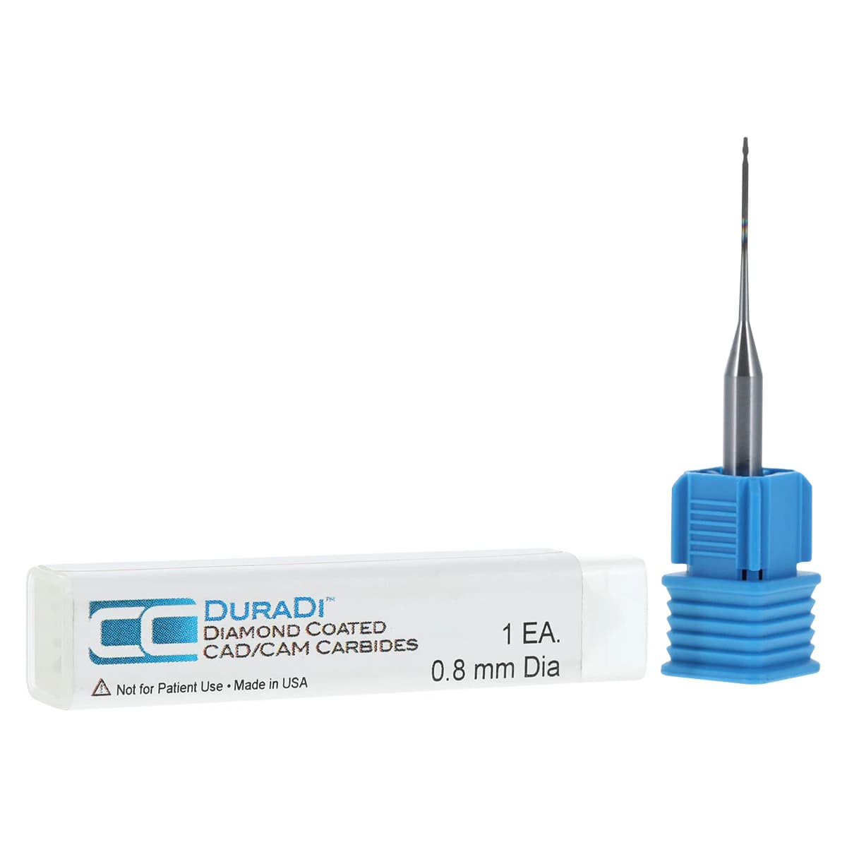 DuraDi Diamond Coated CAD/CAM Carbide Bur, 0.8mm Head, 4mm Shank, 2 Flute Ball End, Roland Compatible, SSWROL-084050-20-02 - DuraDi Diamond Coated CAD/CAM Carbide Bur .8mm - Image 1