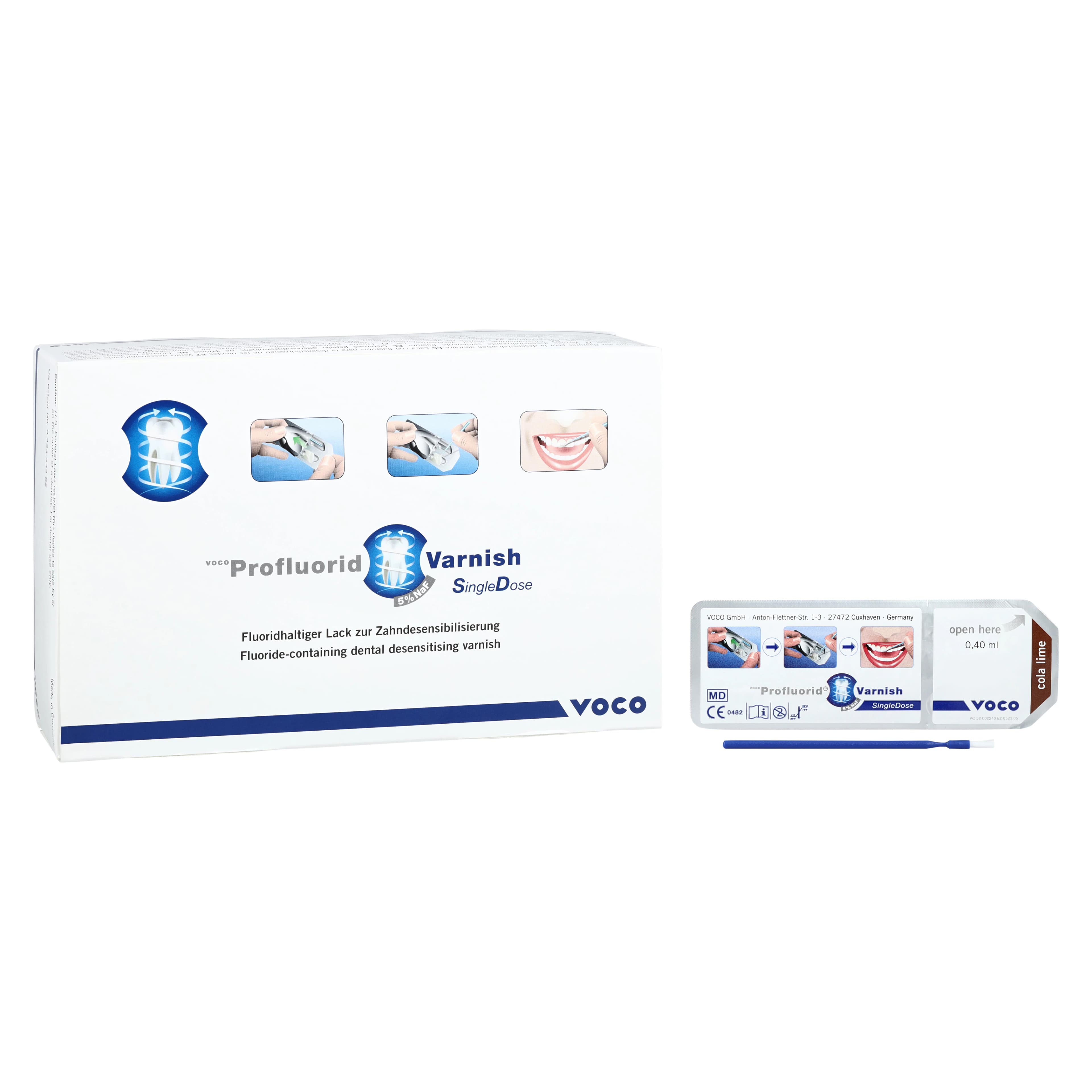 Profluorid Varnish 5% Sodium Fluoride, SingleDose, Cola Lime, 0.4 mL Adult, 50/Pkg - Profluorid Varnish .4ml Adult SingleDose Cola Lime Pack of 50 - Image 1