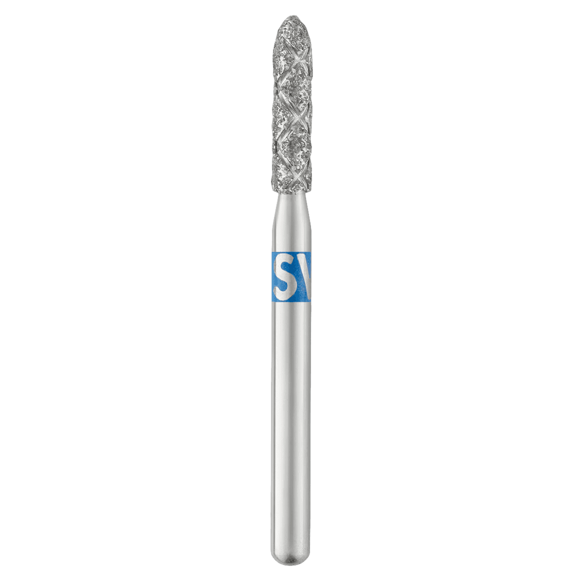 Piranha 2X Diamond Burs, FG, Modified Beveled Cylinder, #878K-020, 2.0 mm, Medium Grit, Blue, Single-Use, 5/Pk - Piranha 2X Diamond Burs, FG, Modified Beveled Cylinder, # 878-020, 2.0 mm, Medium, Blue, 5/Pk - Image 1