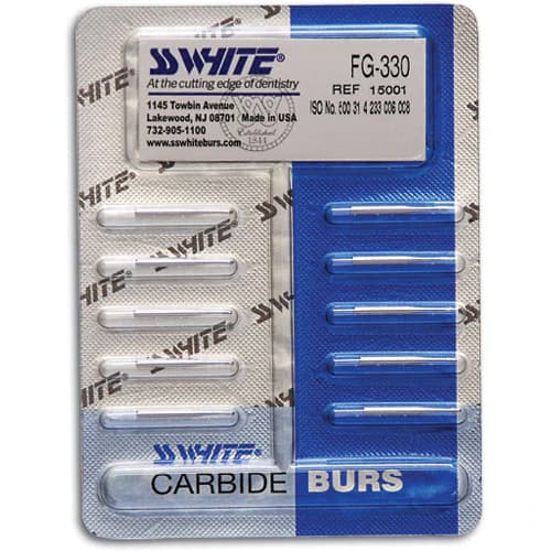 SS White FG #1556 Carbide Bur, Straight Round End Cross Cut Fissure, 0.8 mm Diameter, 3.5 mm Length, 10/Pk, 15020 - Standard Operative Carbide Burs, FG, Straight Round End Cross Cut Fissure, # 1556, 10/Pk, 15020 - Image 1