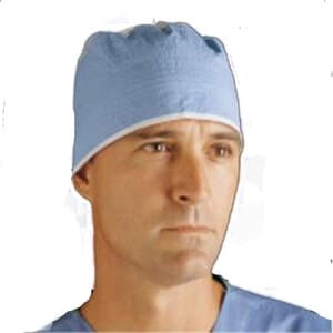Cardinal Health Easy Tie Surgical Cap, White Top with Blue Side, 100 per Pack - EASY TIE SURGICAL CAP WHITE TOP BLUE SIDE PK100 - Image 1