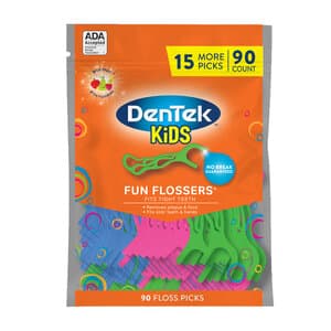 Dentek Kids Fun Flossers, 90 Count Bag, Case of 36 Bags - DENTEK KIDS FUN FLOSSERS CS36 BAGS OF 90 EACH - Image 1